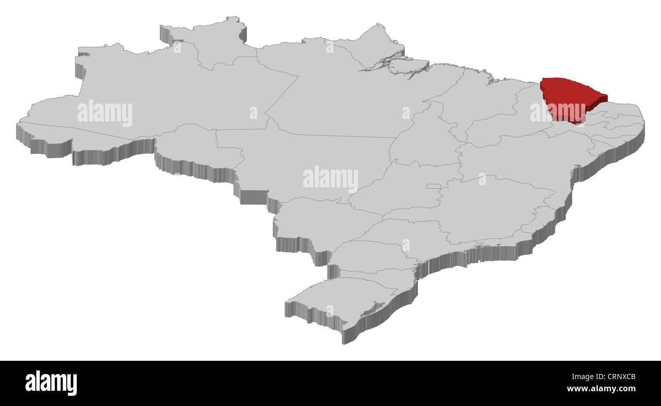 Political map of Brazil with the several states where Ceará is highlighted. Stock Photo