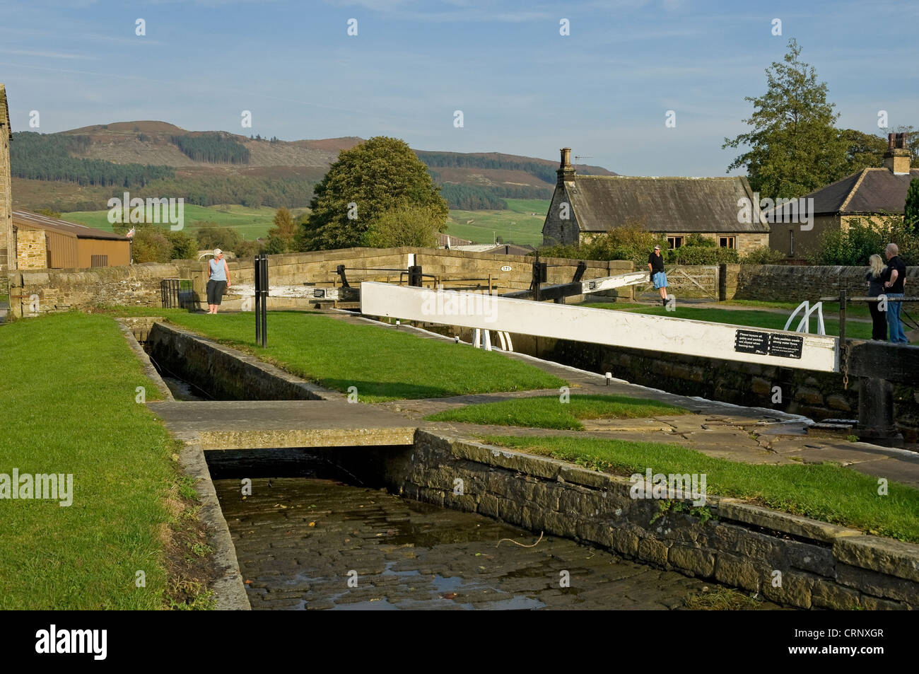 Closing the lock gates at Gargrave on the Leeds and Liverpool Canal. Stock Photo