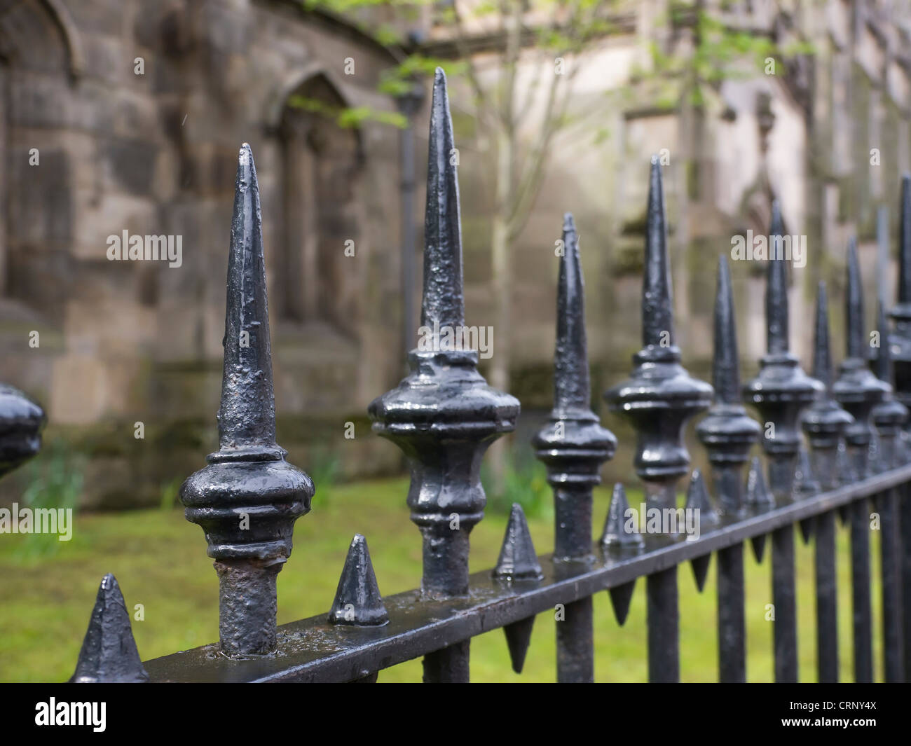 Iron railings outside a church in Edinburgh, Scotland. Stock Photo