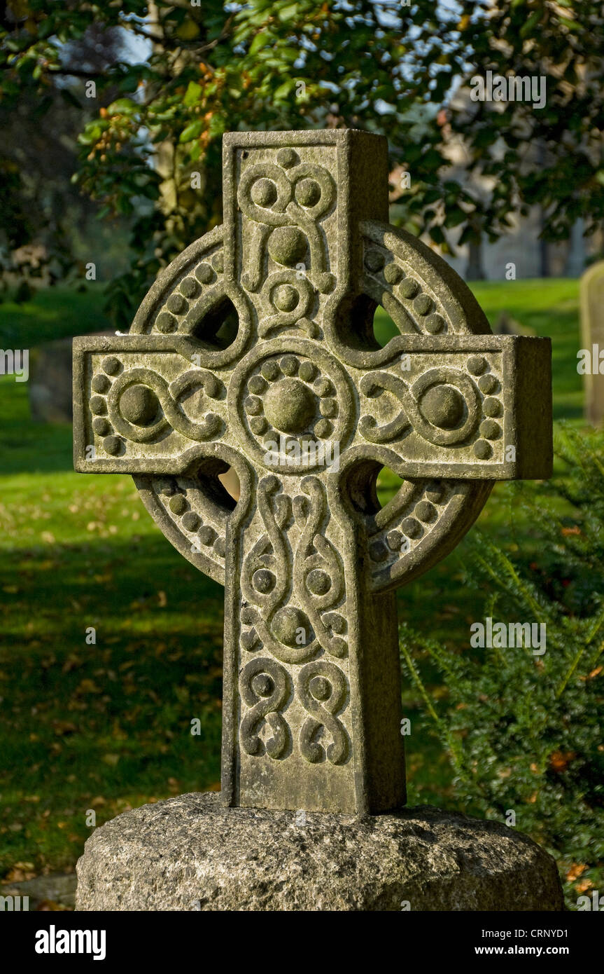 Celtic cross gravestone in the churchyard of Ripon Cathedral Stock