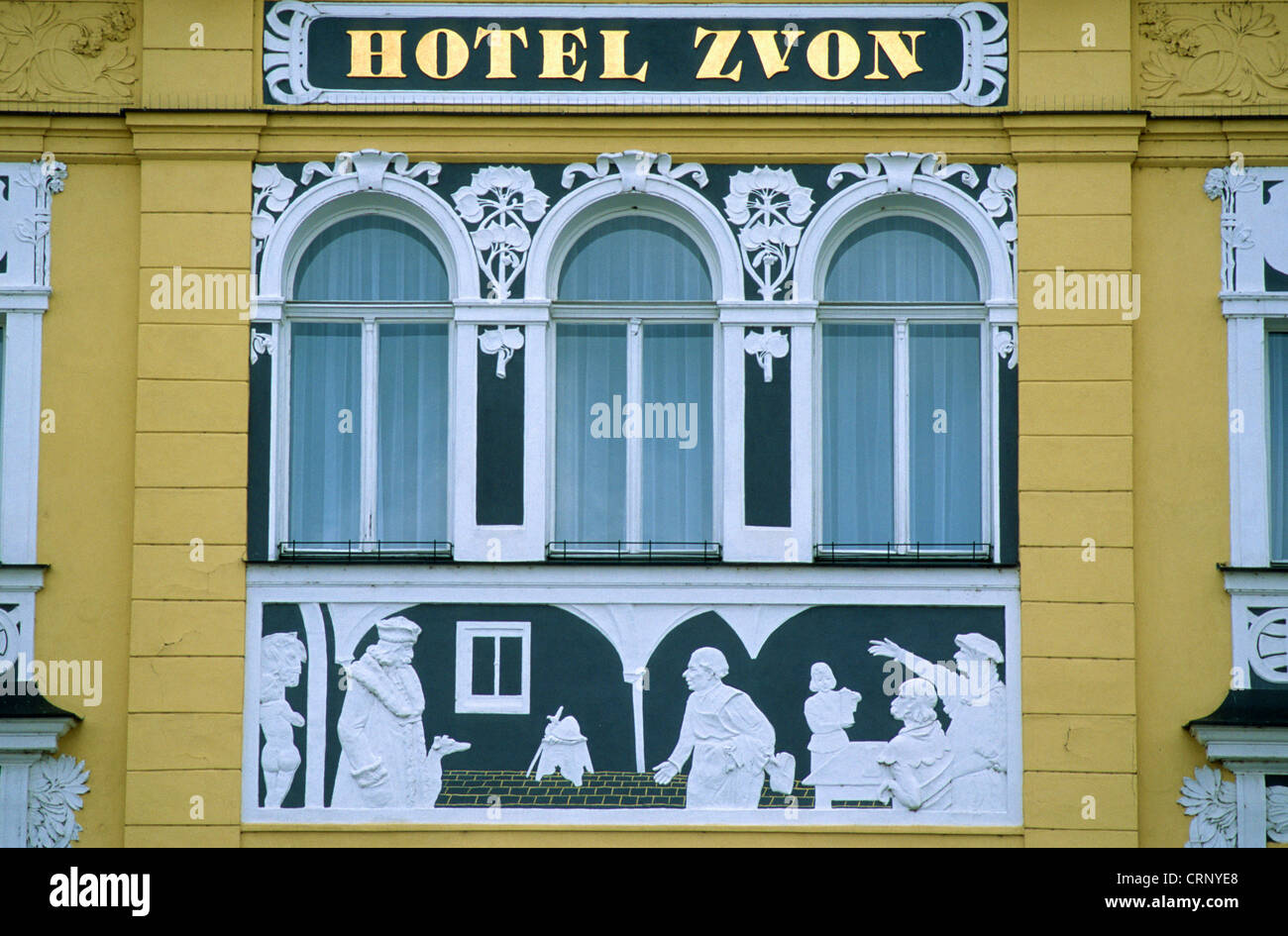 Czech Republic, Ceske Budejovice, Hotel Zvon, architecture detail, Stock Photo