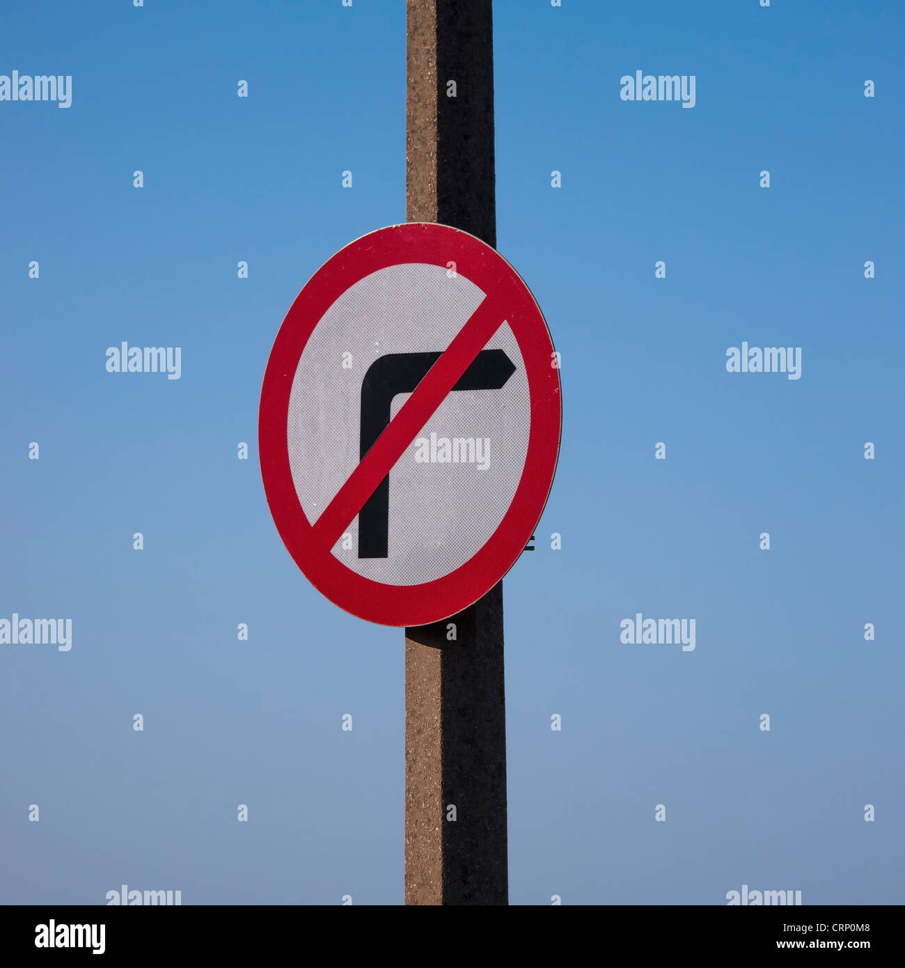 A british 'no right turn' road sign. Stock Photo