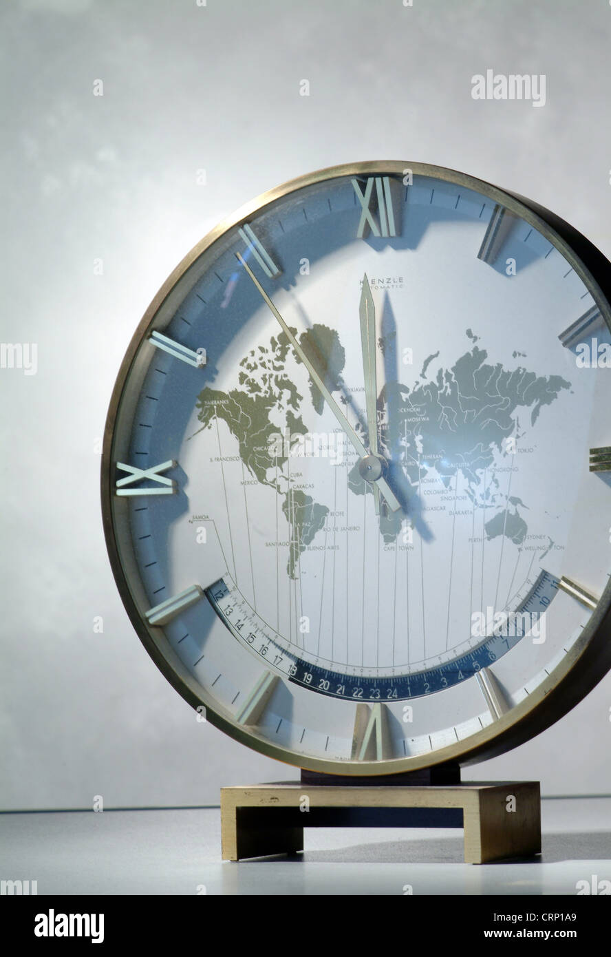 Grandfather clock with world map on the dial Stock Photo