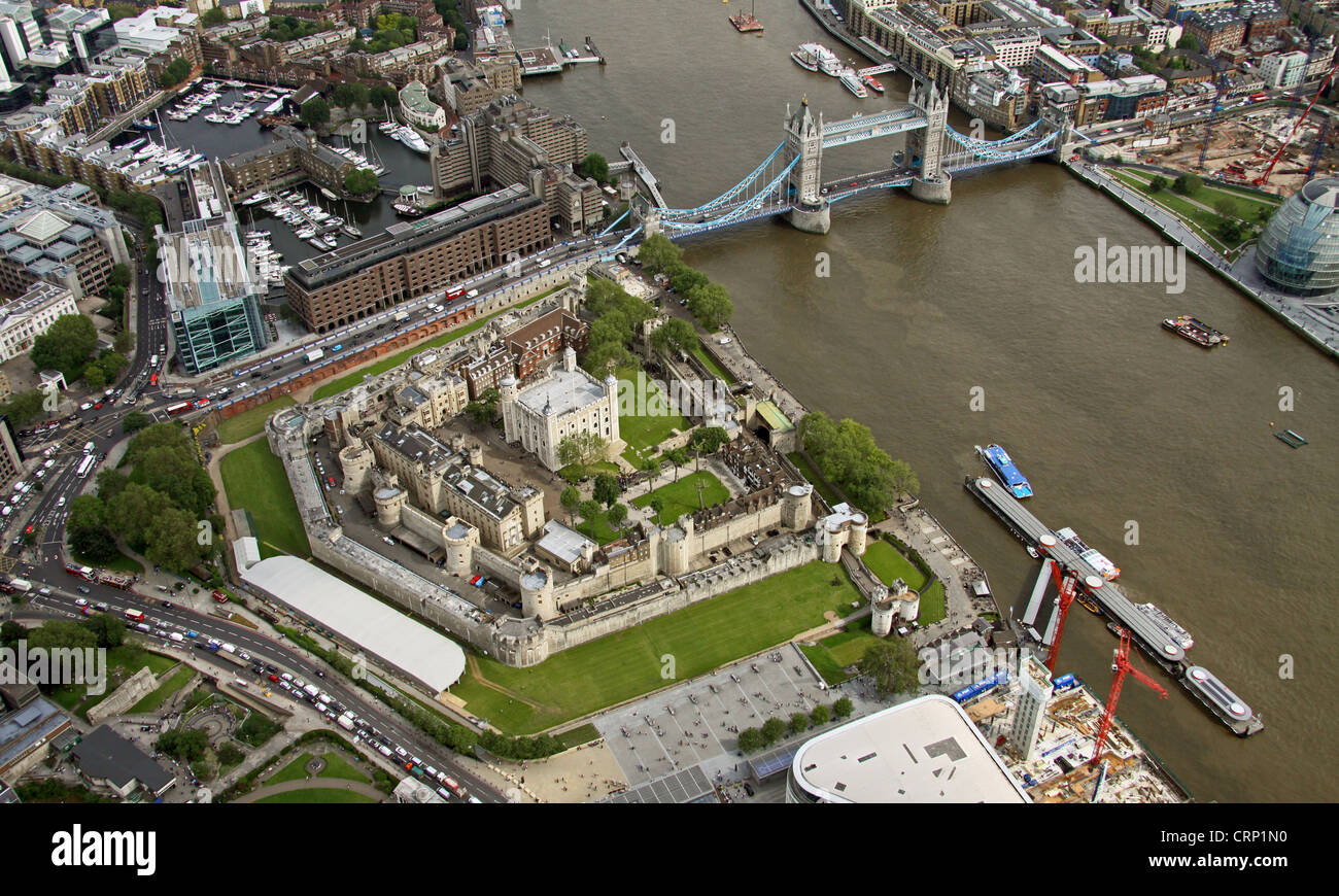 aerial view of the Tower of London and Tower Bridge Stock Photo