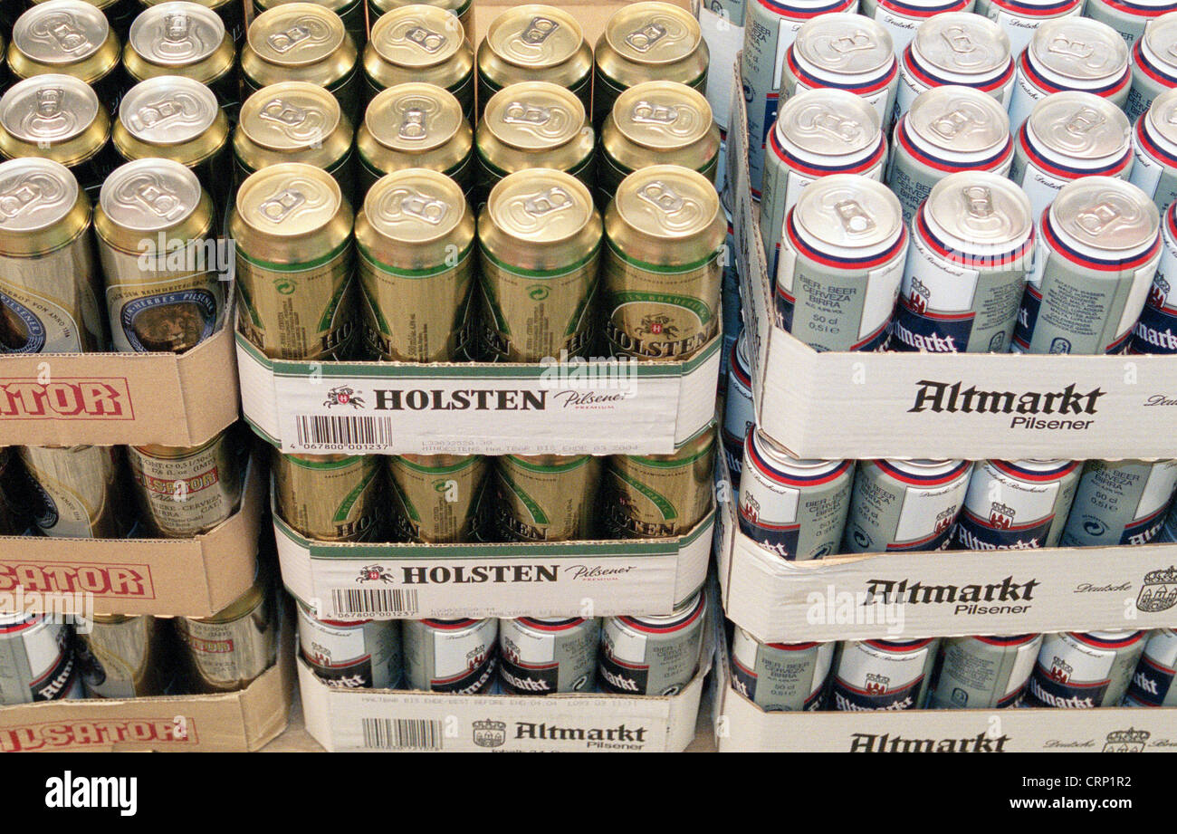 Beer cans of cheap brands in a supermarket Stock Photo Alamy