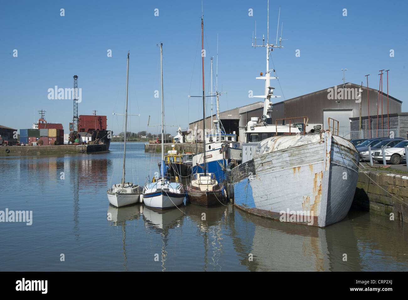 Boats in dock, Glasson Dock, River Lune, Lancaster, Lancashire, England, march Stock Photo