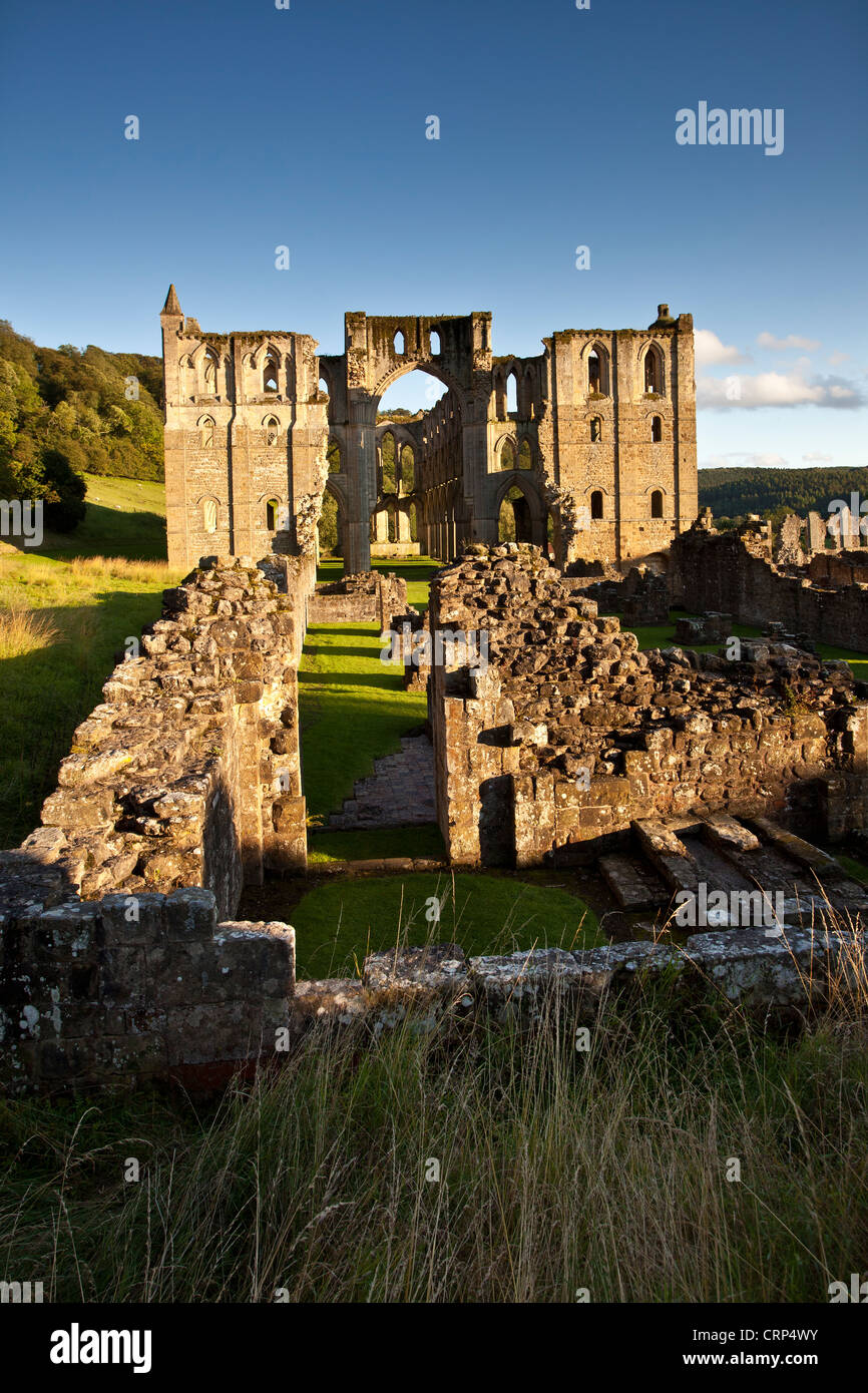 The ruins of Rievaulx Abbey, one of the first Cistercian abbeys to be founded in England, in the North York Moors National Park. Stock Photo