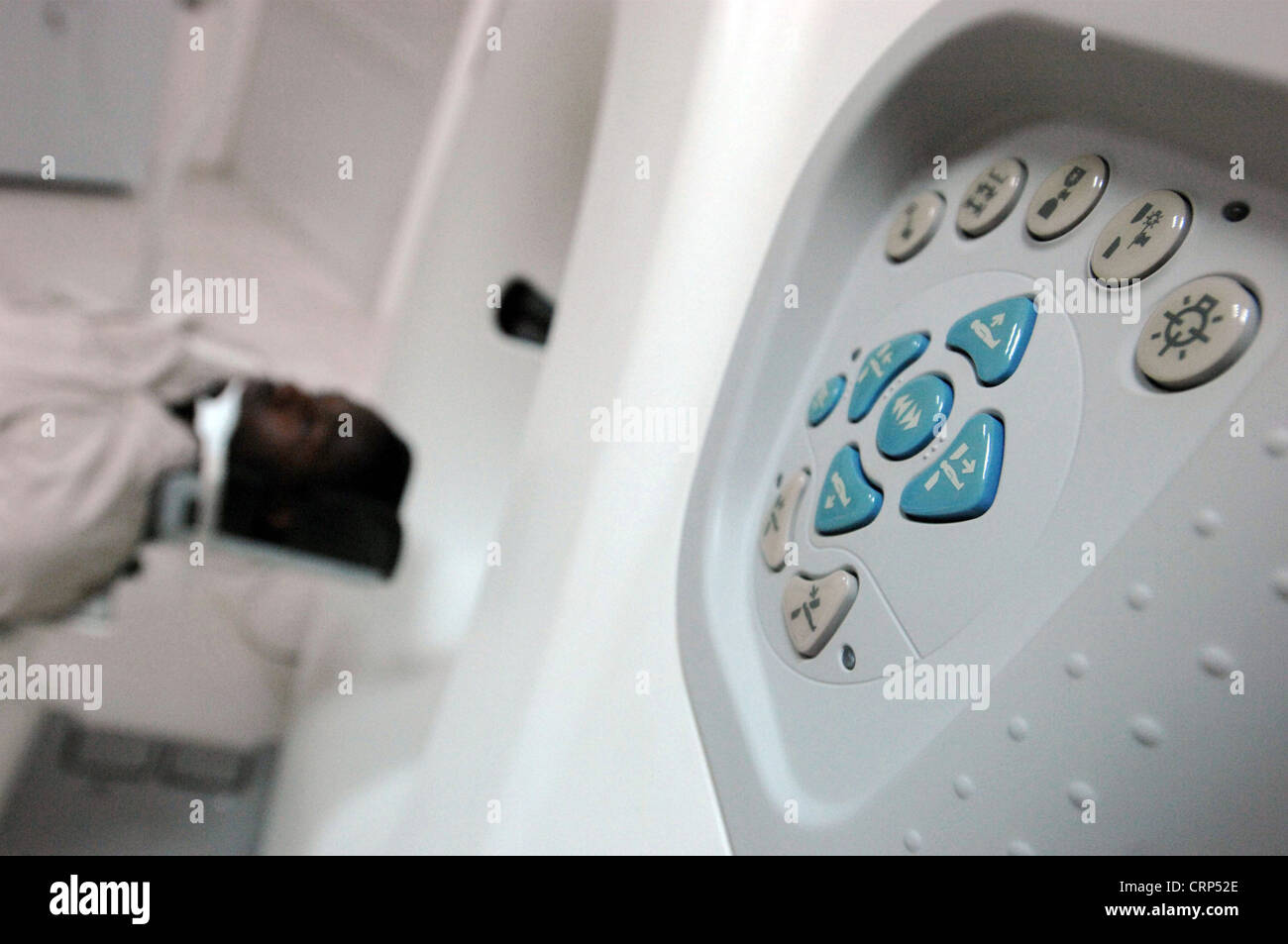 The control panel of a CT scanner. Stock Photo