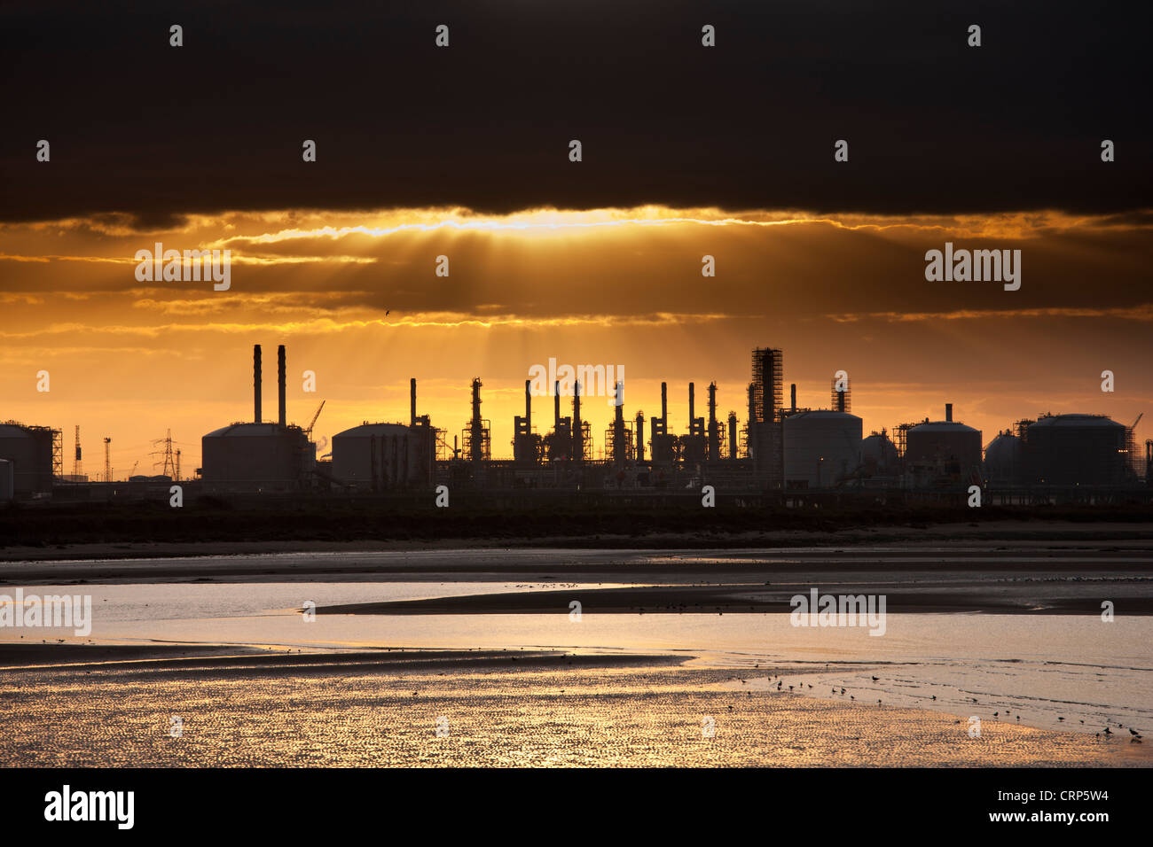 Sunset over an oil refinery at Teesmouth on the Tees estuary. Stock Photo