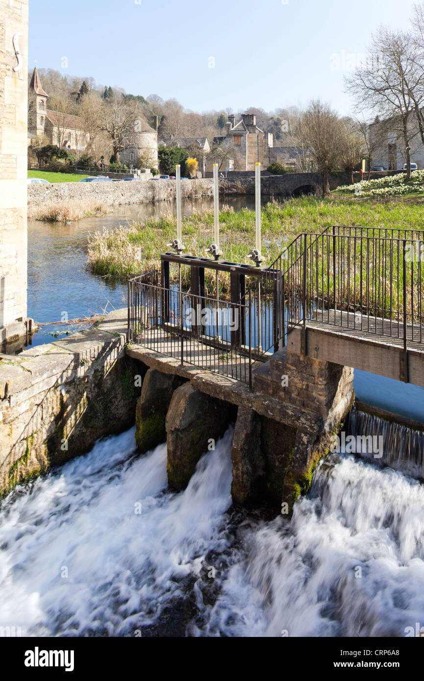 The sluice at Belvedere Mill on the River Frome at Chalford in the Stroud Valleys, Gloucestershire Stock Photo