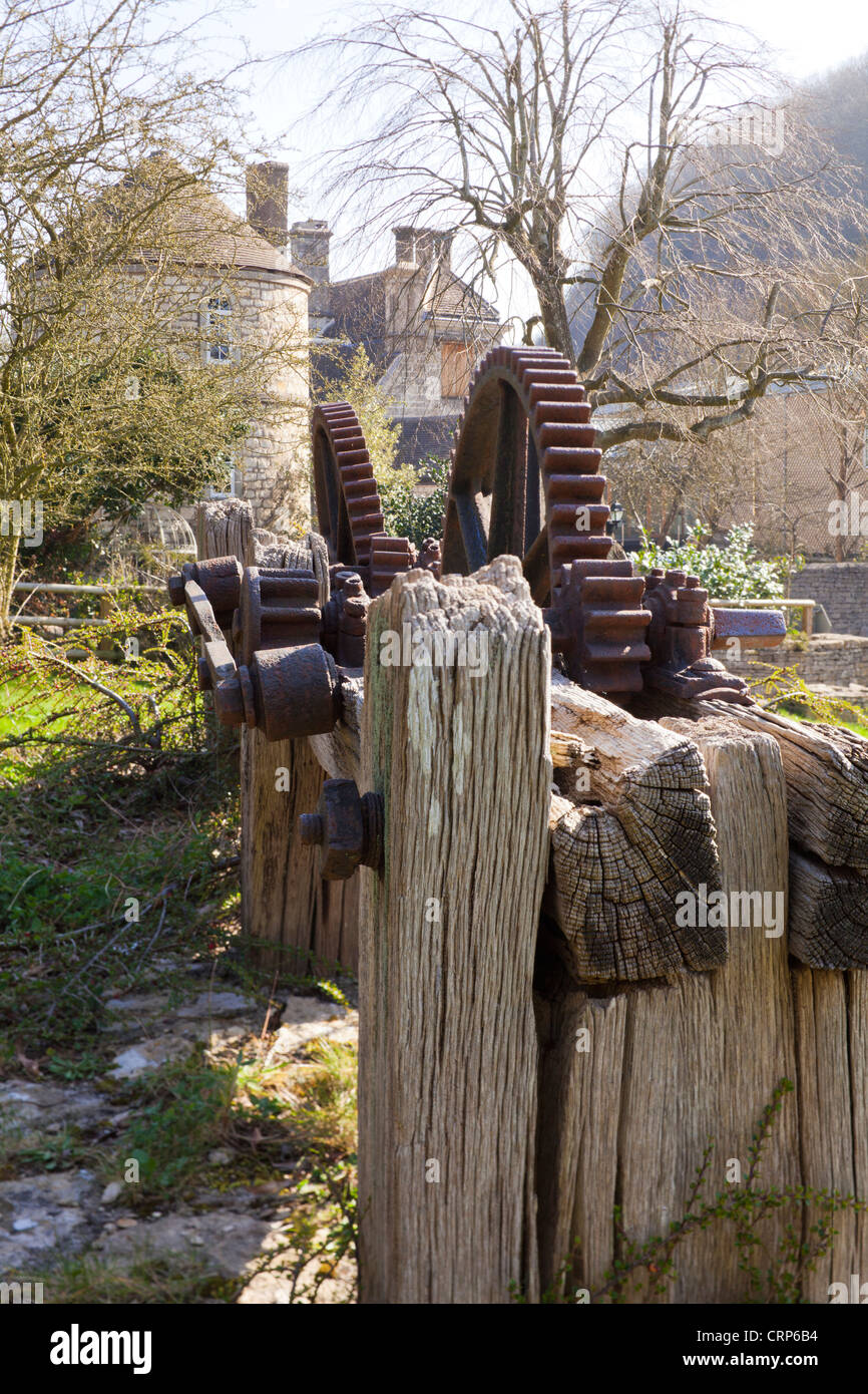 Canal machinery in front of the roundhouse at Chalford, Gloucestershire on the Thames and Severn Canal Stock Photo