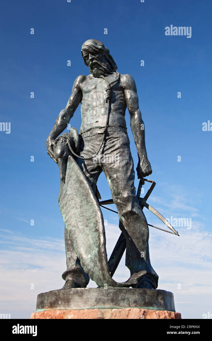 Statue of the Ancient Mariner in Watchet harbour, created as a tribute to Samuel Taylor Coleridge, whose poem 'The Rime of the A Stock Photo
