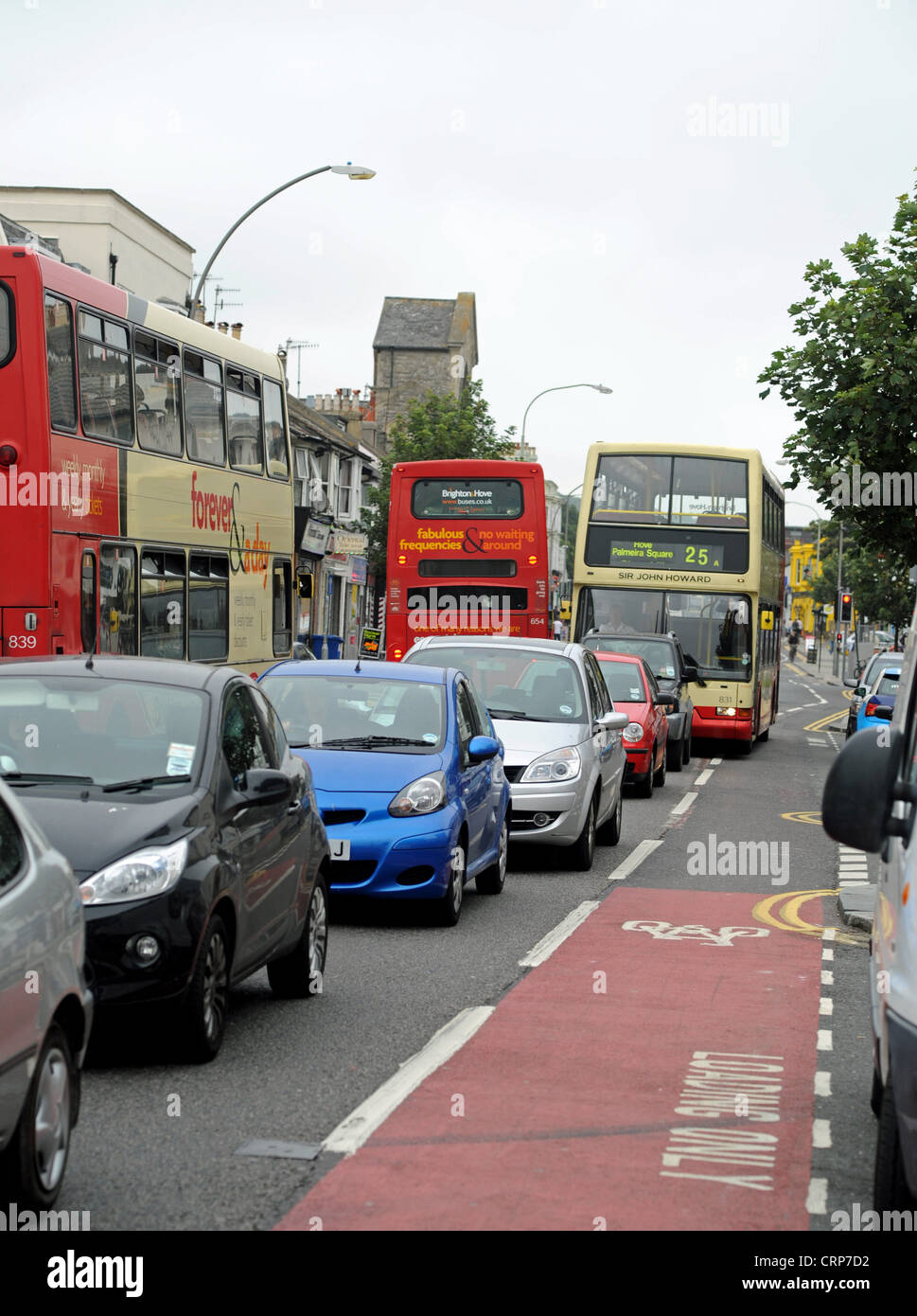 Brighton UK Traffic including cars buses and cyclists in Lewes Road