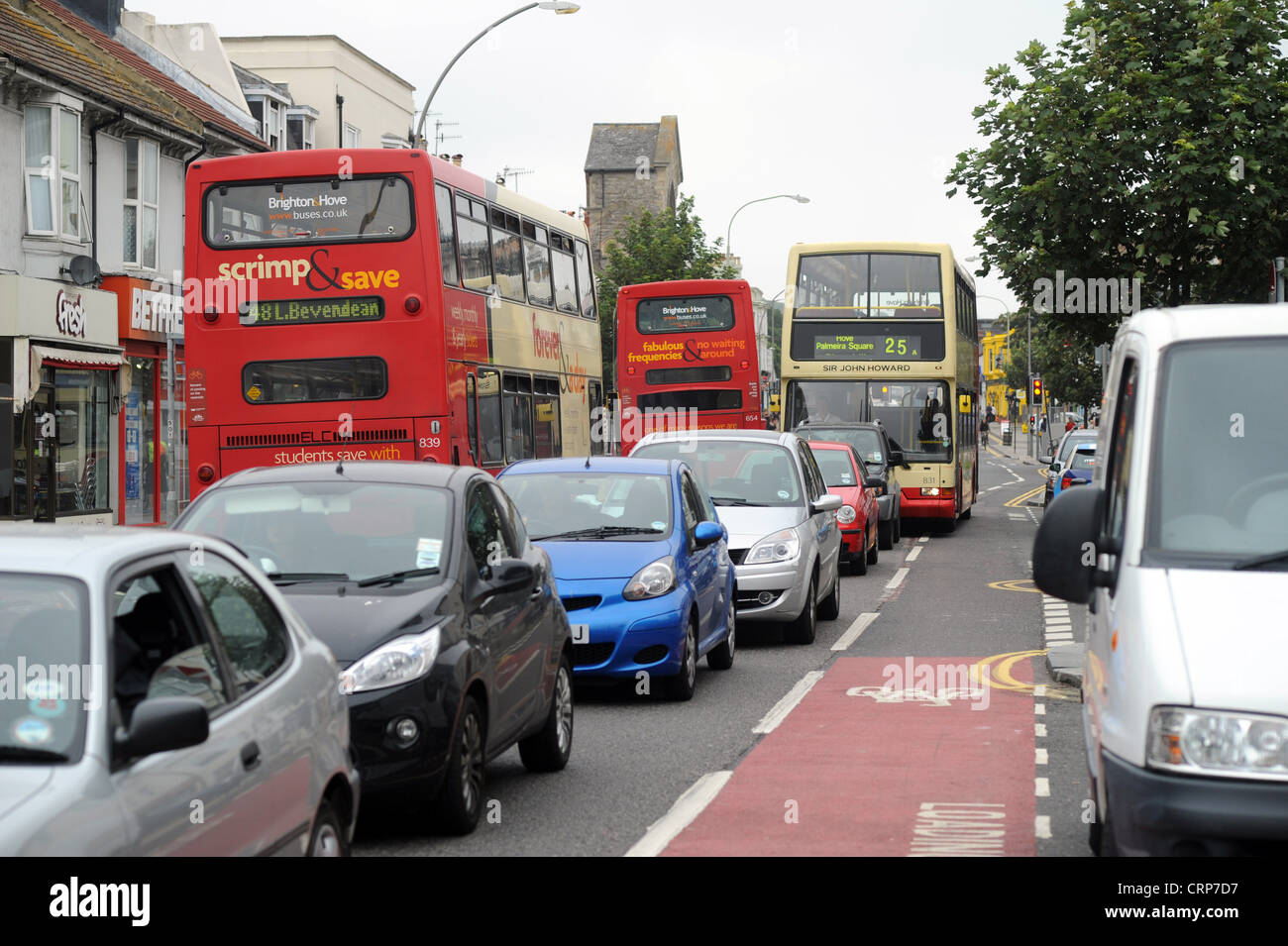 Brighton UK Traffic including cars buses and cyclists in Lewes Road