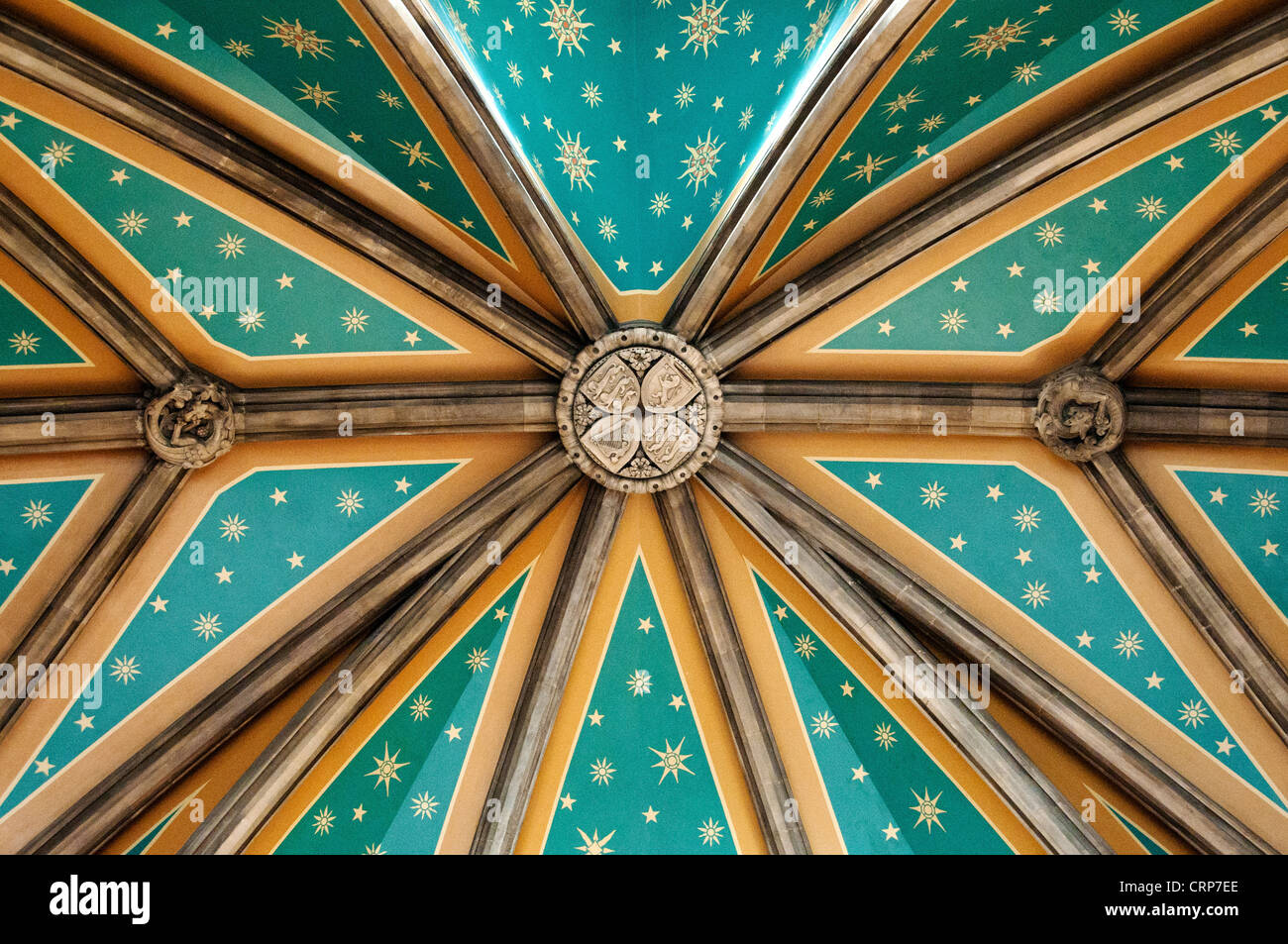 Ceiling above the Grand staircase in the St Pancras Renaissance Hotel. Stock Photo