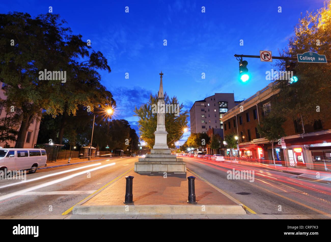 Traffic on Broad Street in Downtown Athens, USA Stock Photo