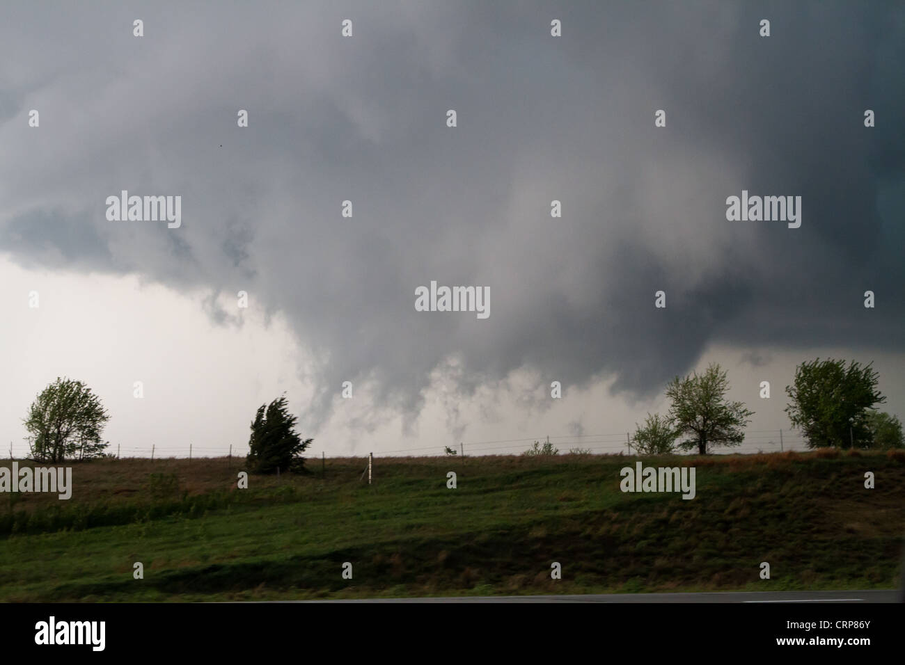 Rotating Wall Cloud on a Supercell Thunderstorm Stock Photo