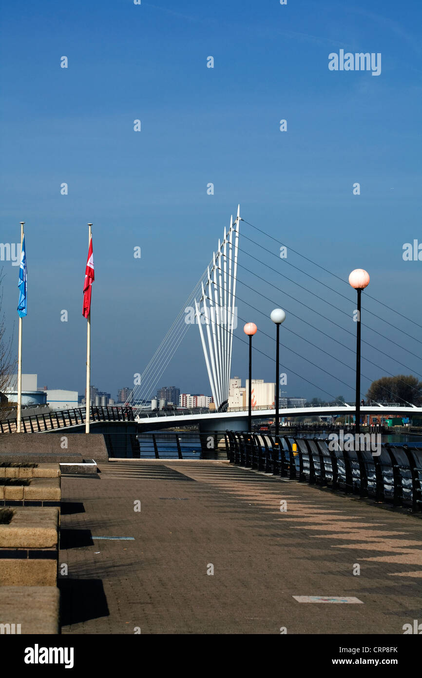 Suspension Bridge across The Manchester Ship Canal opposite Media City ...