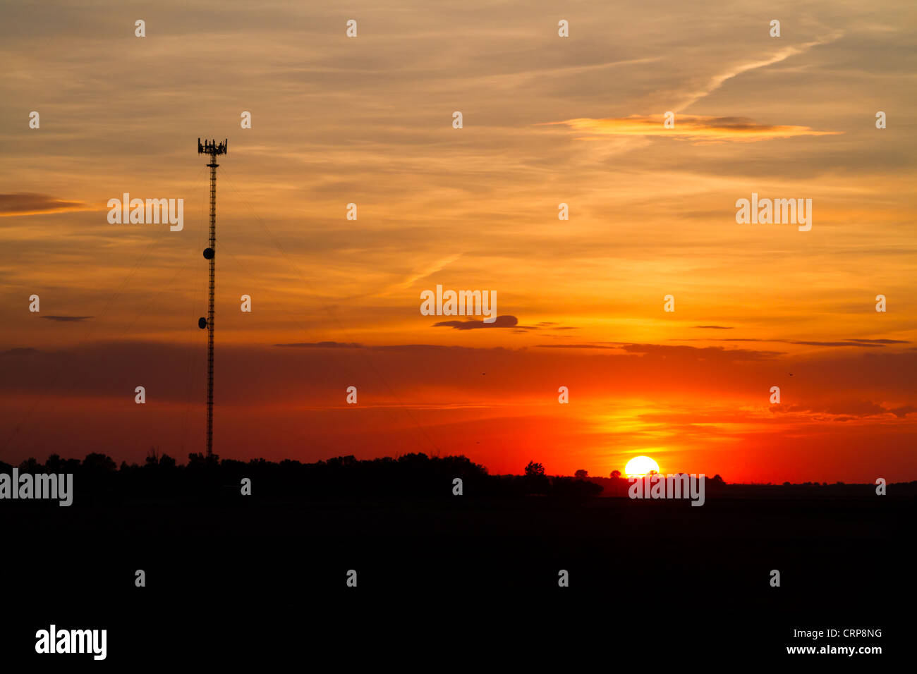 Cell Phone Tower at Sunset Stock Photo