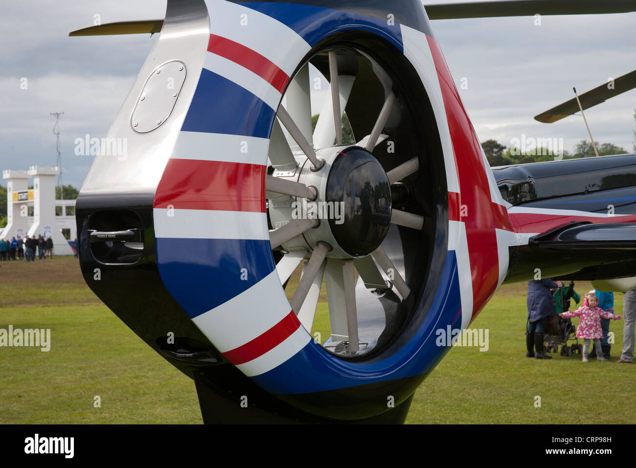 Rear Rotor enclosed blade of a helicopter in Jubilee colours of red, white, and blue Eurocopter
