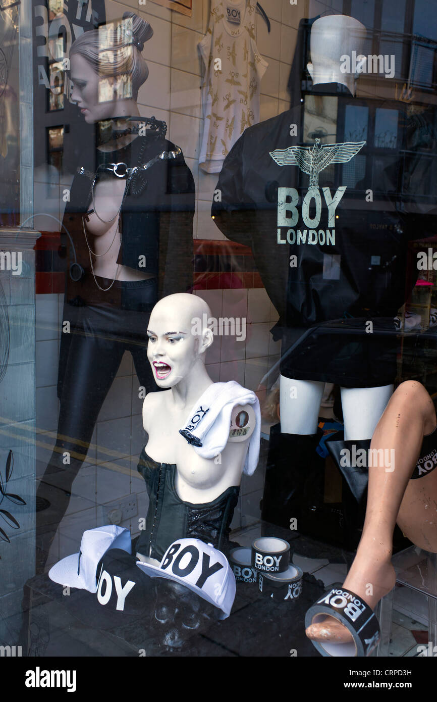 BOY LONDON goods on display in the shop window of SICK in Redchurch Street in the East End of London. Stock Photo