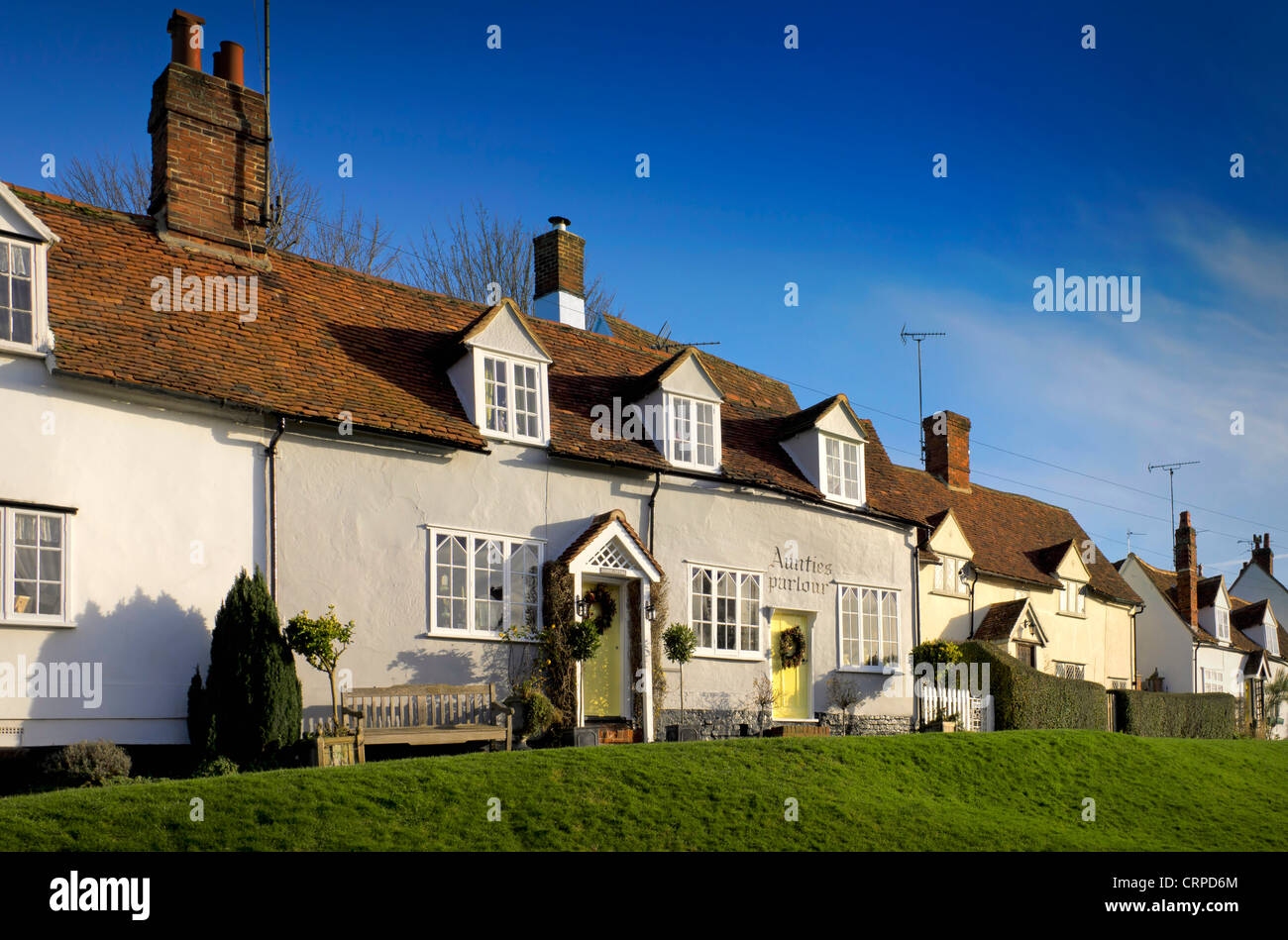 A row of cottages in the pretty village of Finchingfield described as 'the most photographed village in England'. Stock Photo