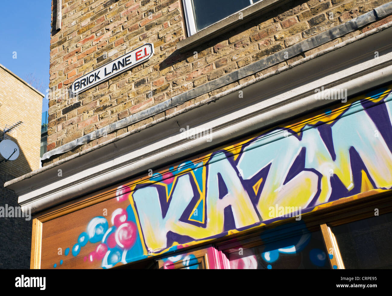 Kazmattazz, a shoe and clothing retailer on Brick Lane in the East End of London. Stock Photo