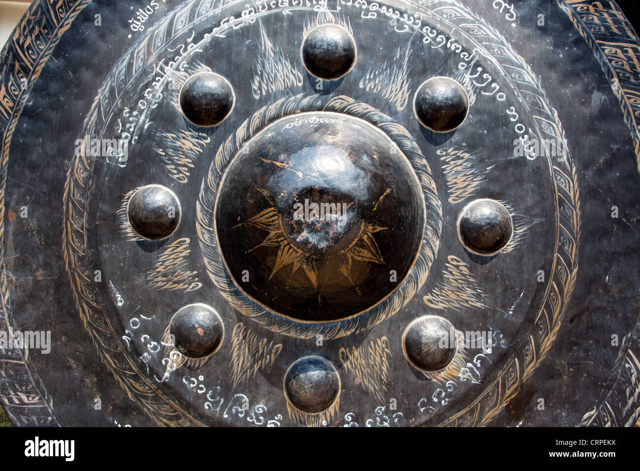 Large bronze buddhist gong in Chian Mai temple, Thailand Stock Photo