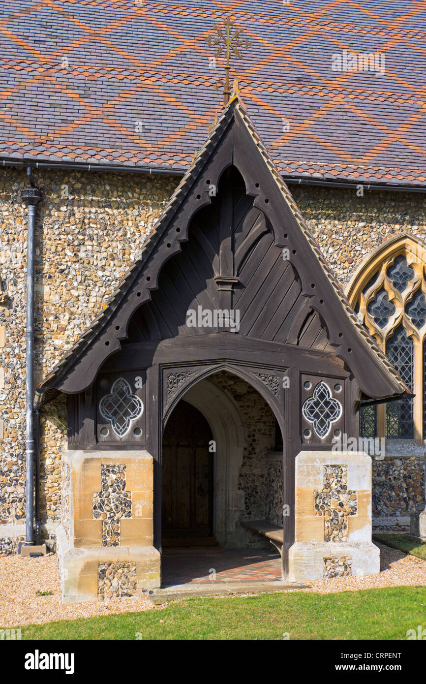 Entrance to St Mary the Virgin Church in the village of Brent Pelham. Stock Photo