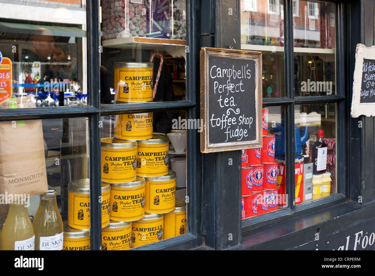 Window display of A. Gold, a traditional British food shop in Brushfield Street in the East End of London. Stock Photo