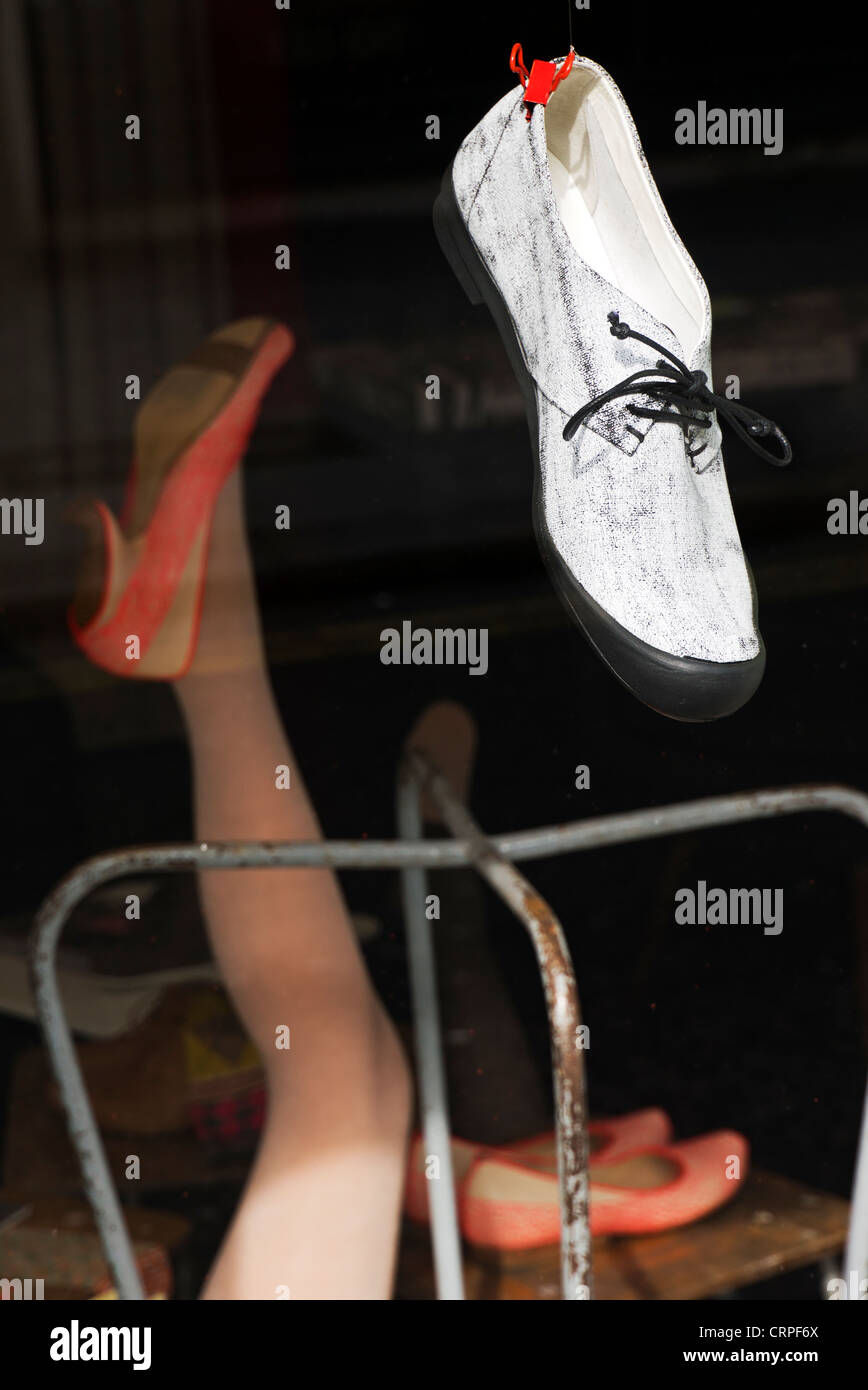 A shoe in displayed in the window of Tracey Neuls in Redchurch Street in the east end of London. Stock Photo