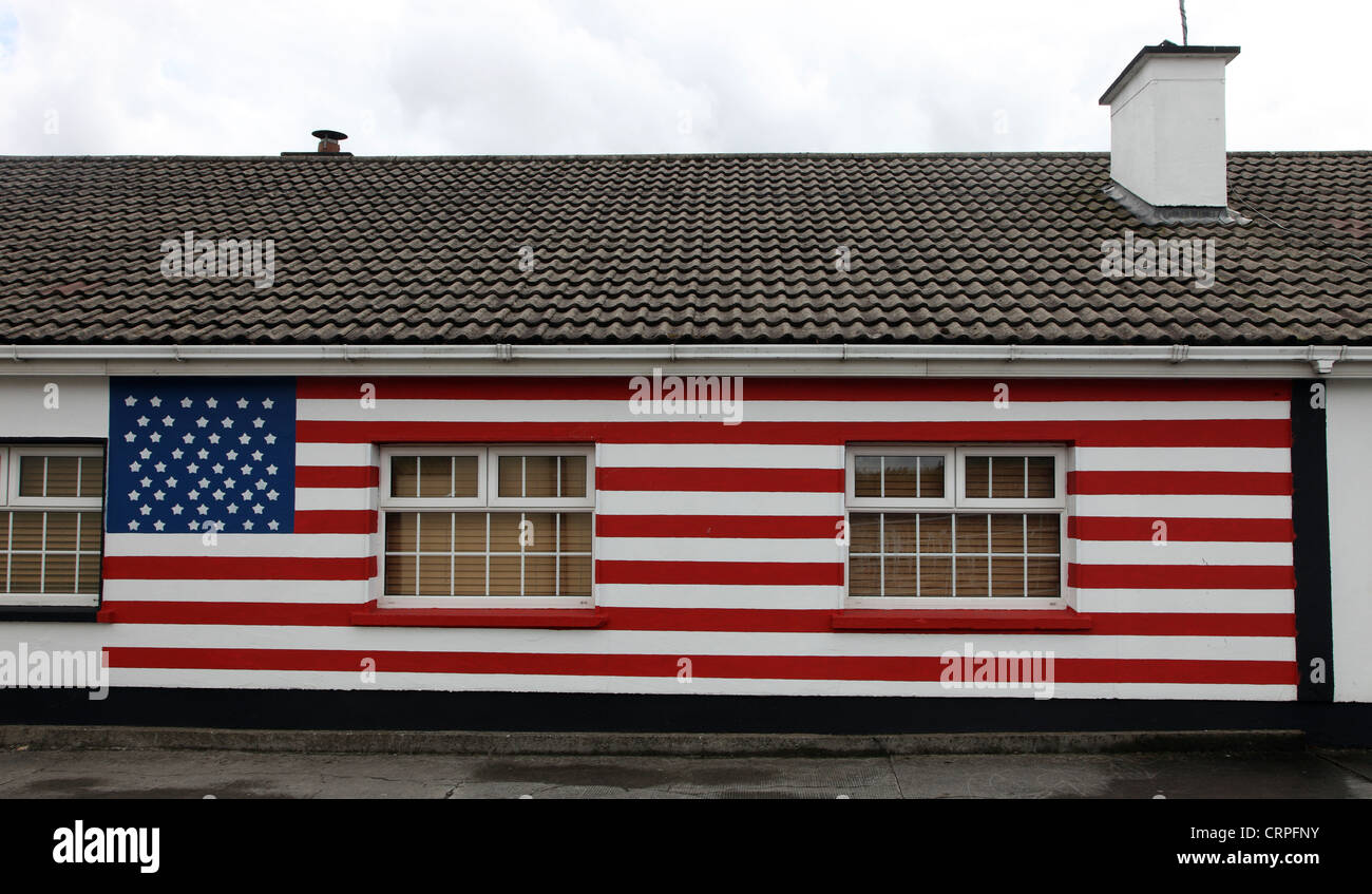 Moneygall house painted with the Stars and Stripes of the US flag in celebration of the visit of Barack Obama in 2011. Moneygall Stock Photo