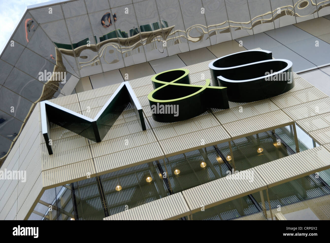 M & S (Marks & Spencer) sign on their store at Westfield Stratford City. Stock Photo