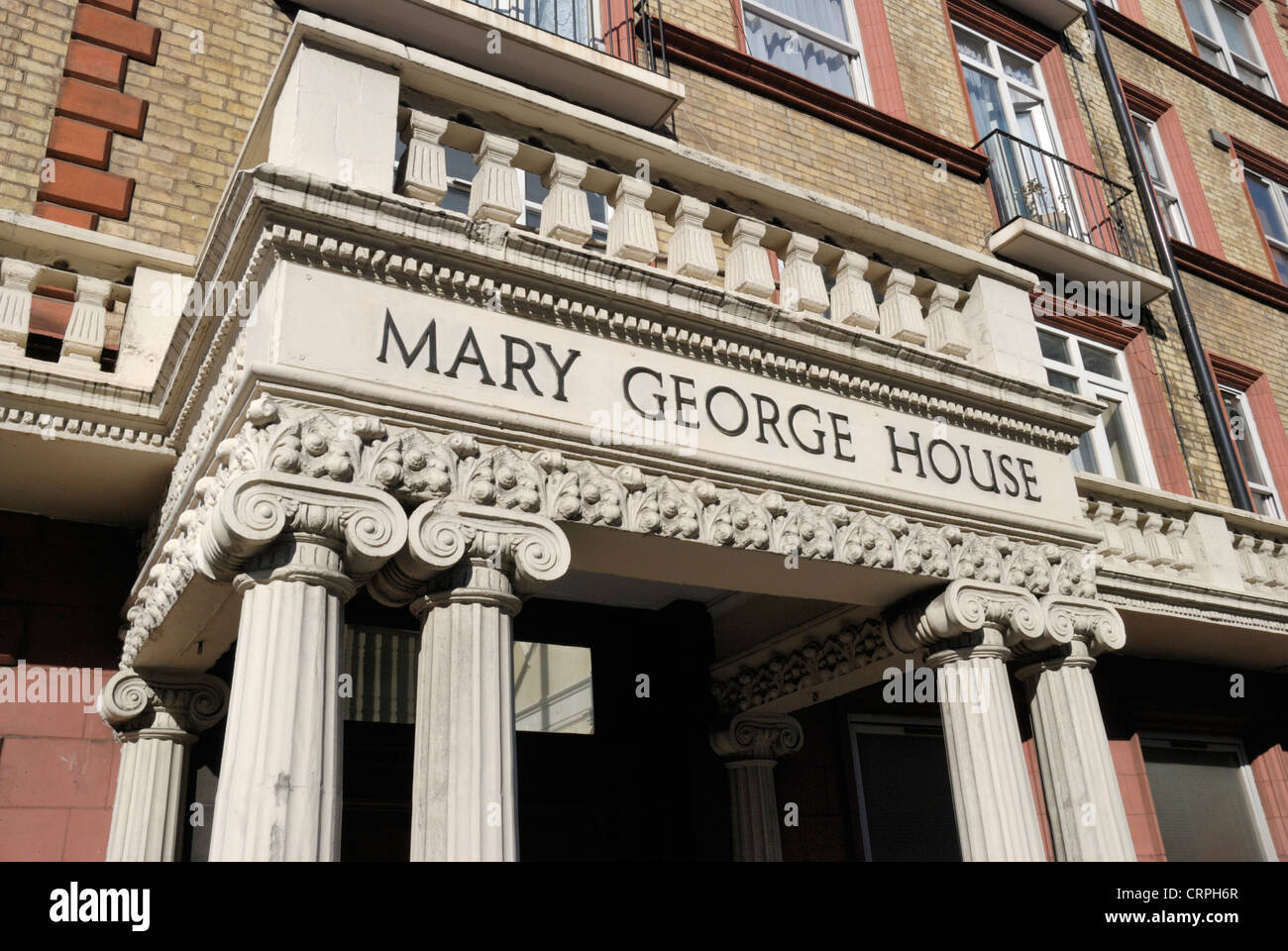 A portico at the entrance of Mary George House in Cromwell Road. Stock Photo