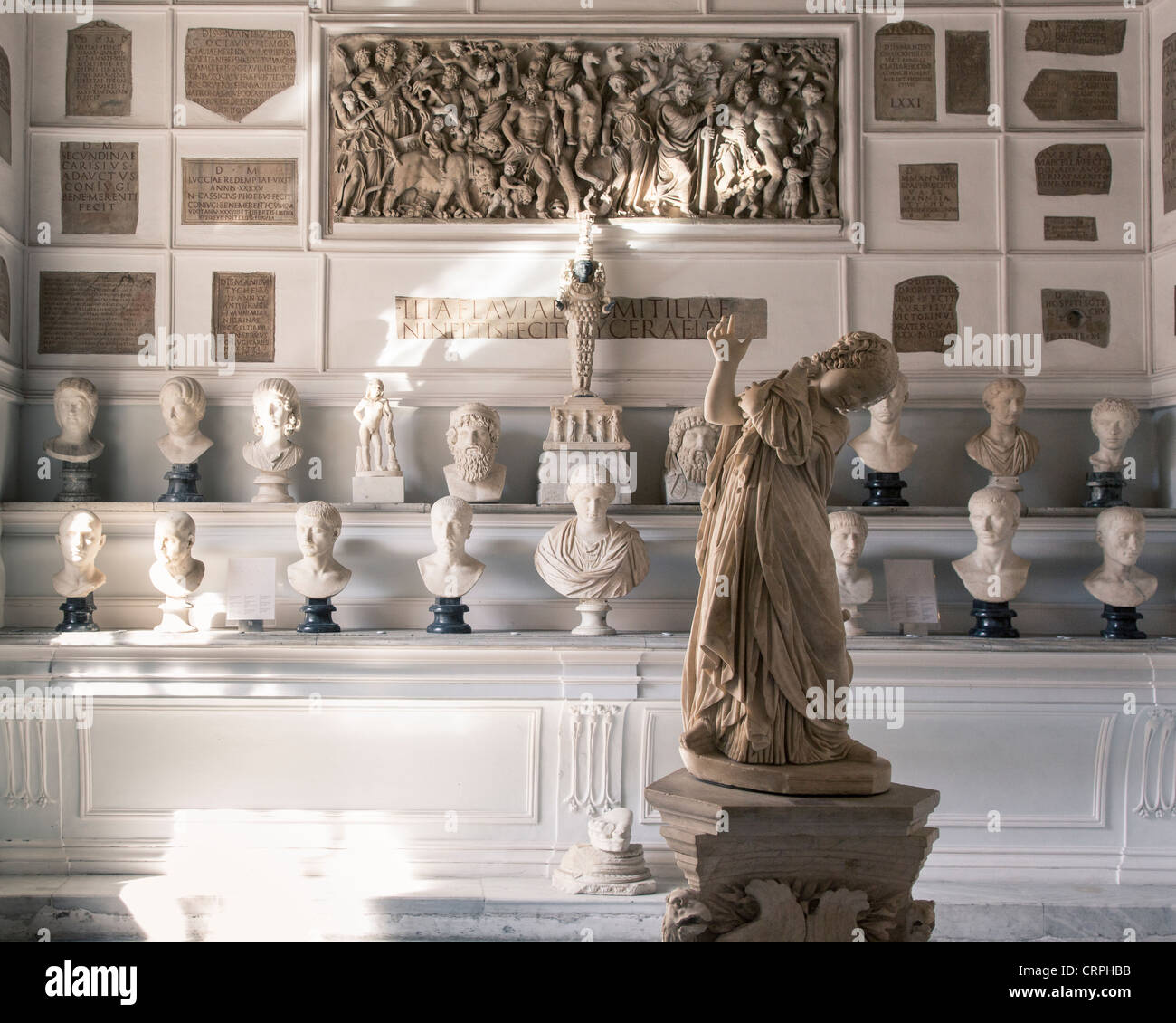 Roman and Etruscan antiquities inside the Capitoline Museum Stock Photo