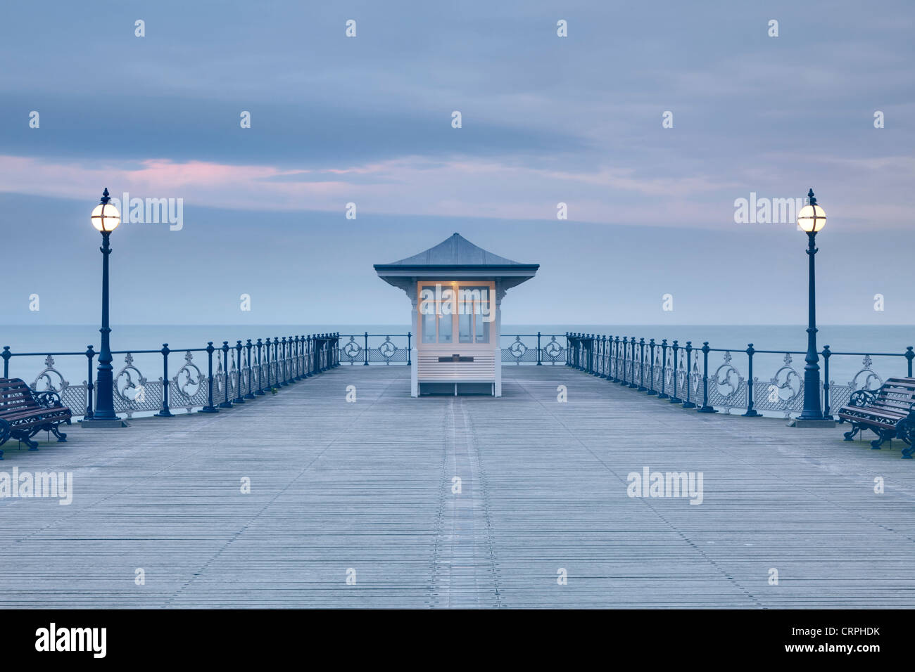 Victorian Wind shelter at the end of Swanage Pier. Stock Photo