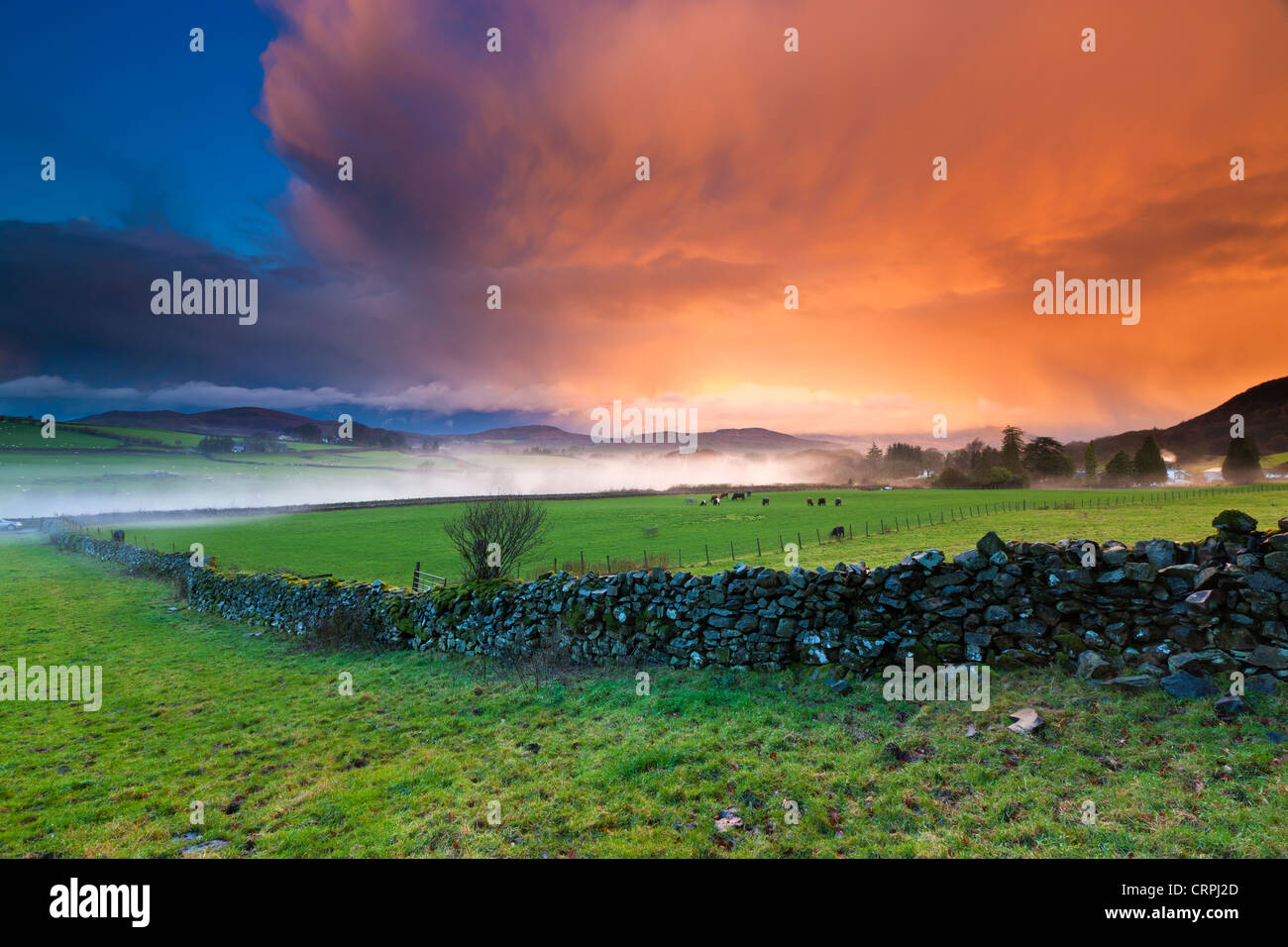 Sunrise over Crake Valley in the Lake District National Park. Stock Photo