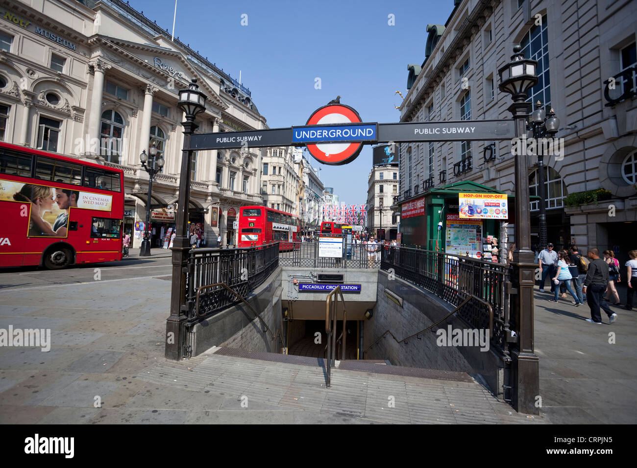 Piccadilly Circus Tube Station entrance, Central London England, UK