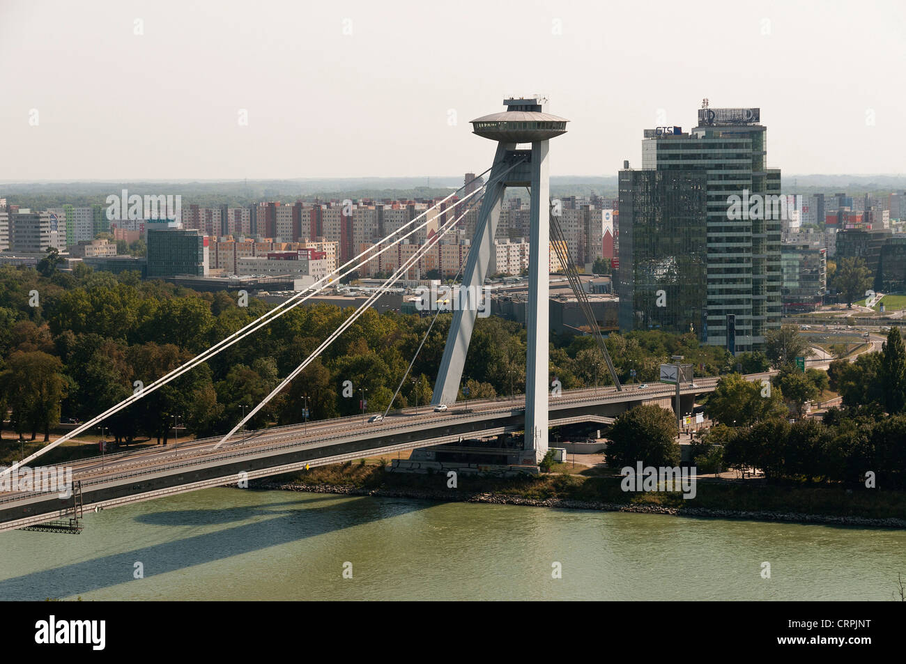 Elk189-1008 Slovakia, Bratislava, Novy Most bridge over Danube river Stock Photo