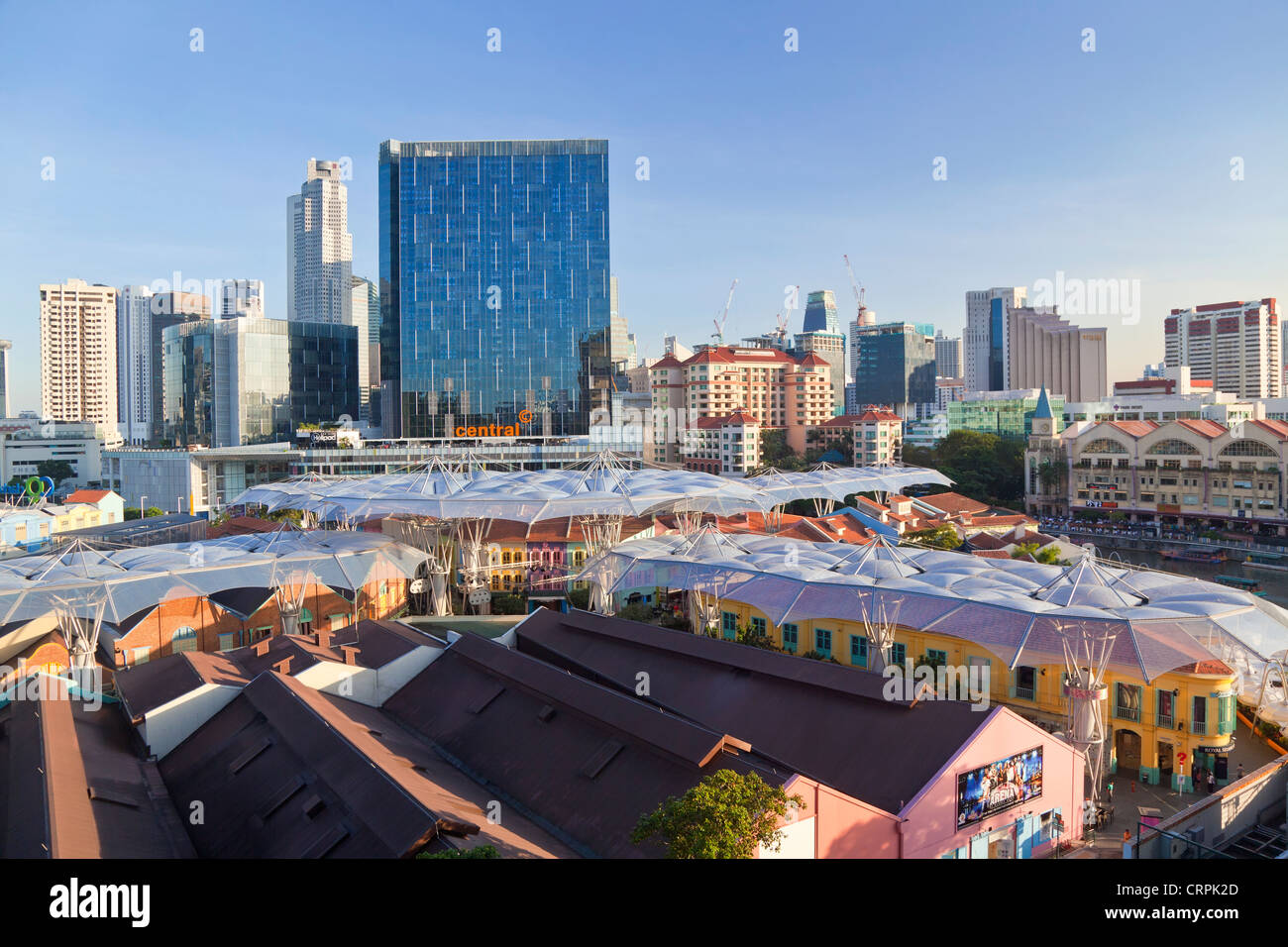 South East Asia, Singapore, Elevated view over the Entertainment district of Clarke Quay, the