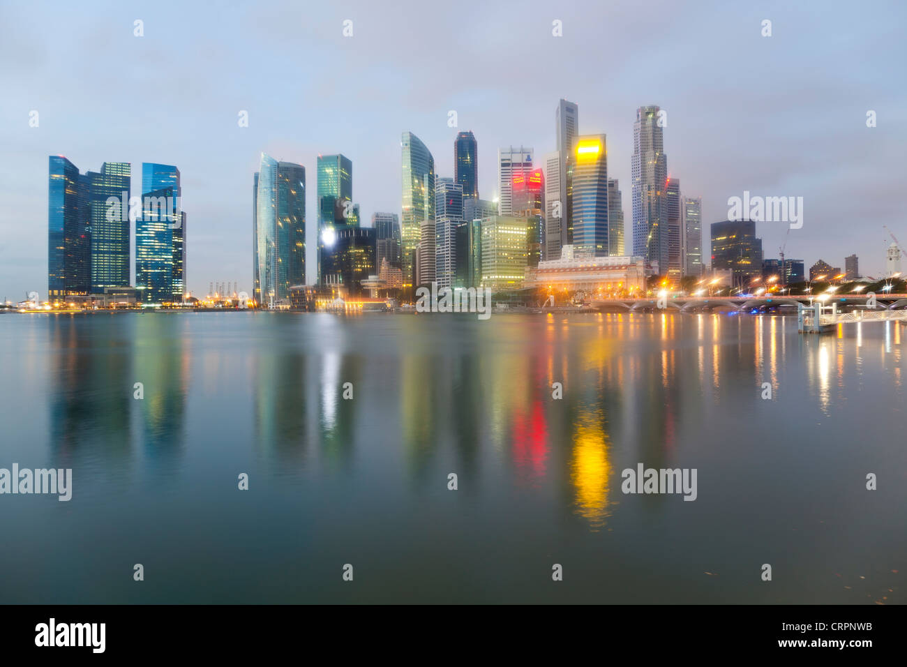South East Asia, Singapore, City Skyline, View across Marina Bay to the Financial and Business district of Singapore Stock Photo