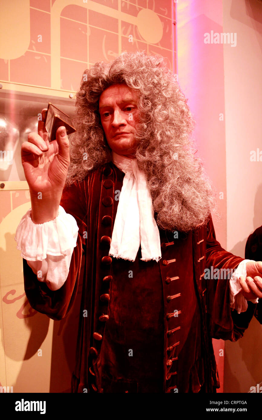 Wax statue of Sir Isaac Newton at the at Madame tussauds London Stock Photo