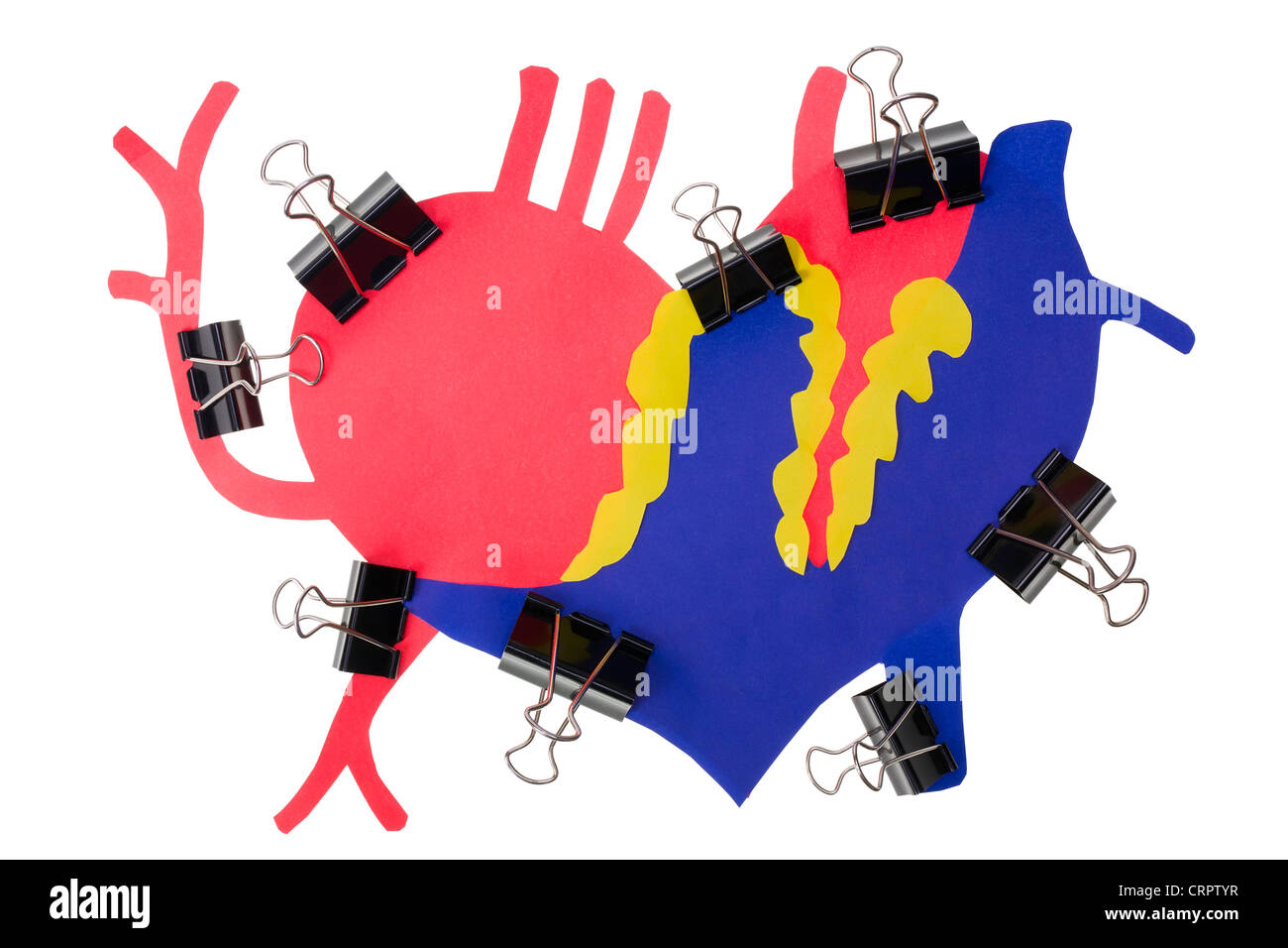 Myocardial infarction concept of the human heart. A heart attack. Heart from colored paper with a rough surface is compressed st Stock Photo