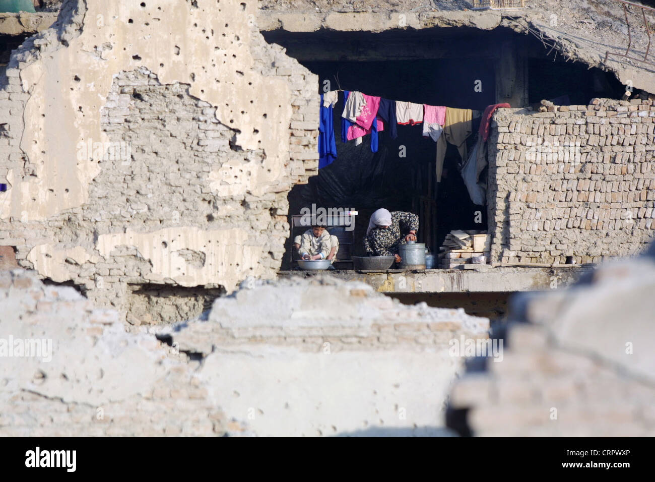 Life in the ruined Dehmazang, Kabul. Stock Photo