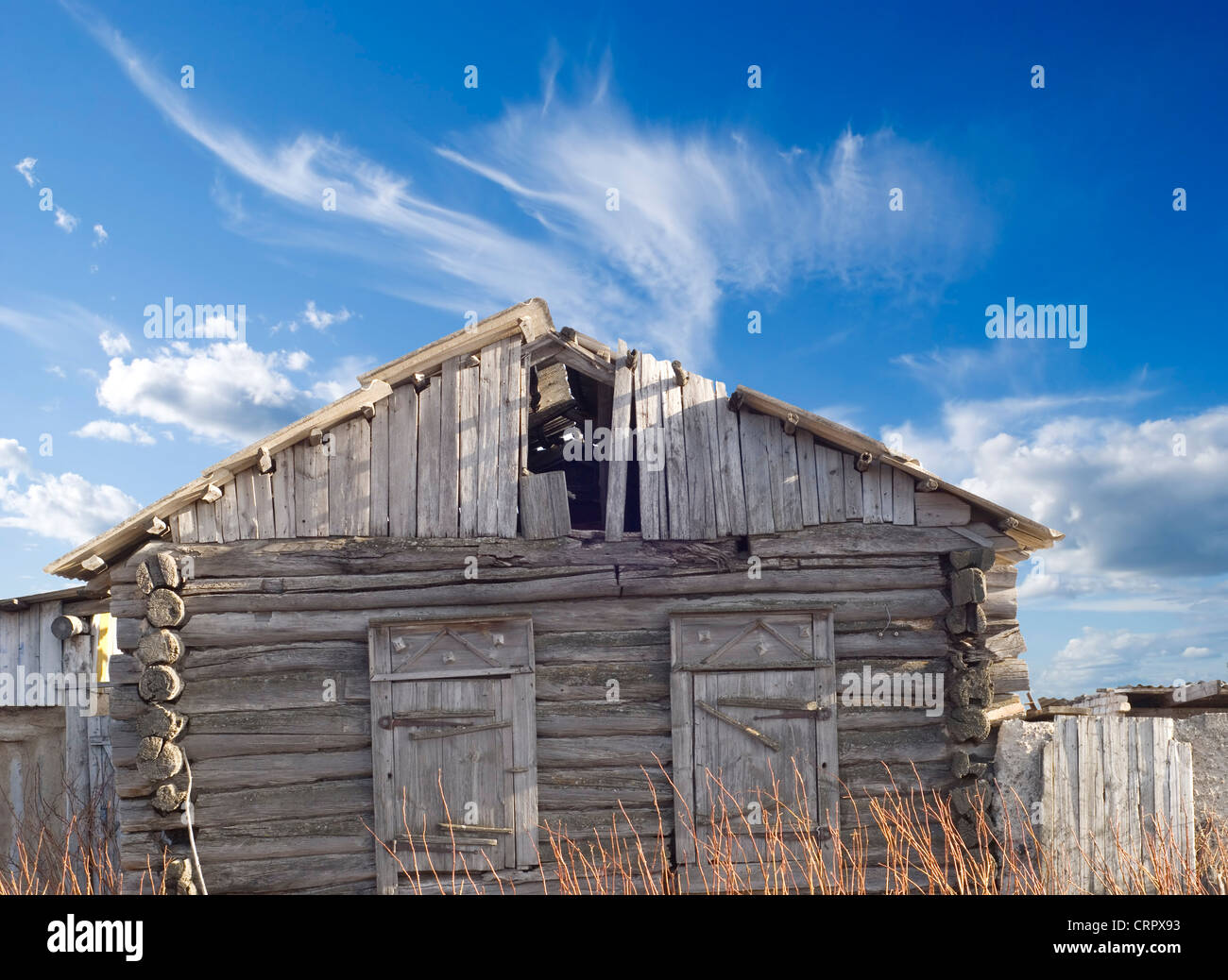 old wooden home and blue sky Stock Photo - Alamy