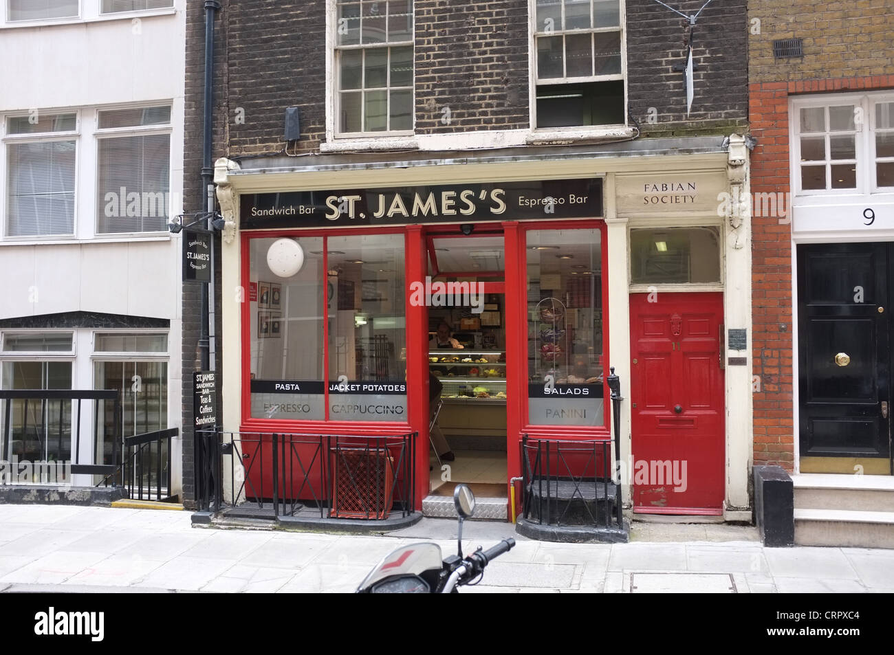 St. James's sandwich bar and the Fabian society office Dartmouth Street, London, SW1H 9BN Stock Photo
