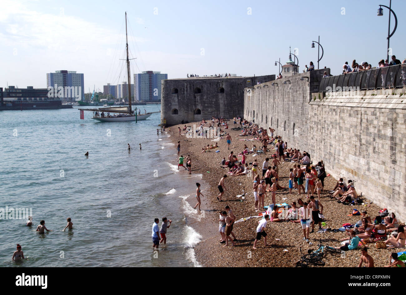 Old City Walls and beach Portsmouth Hampshire Stock Photo
