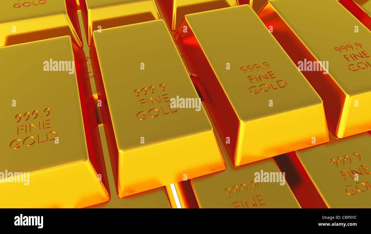 Gold Bars Isolated on white 3D render Stock Photo - Alamy