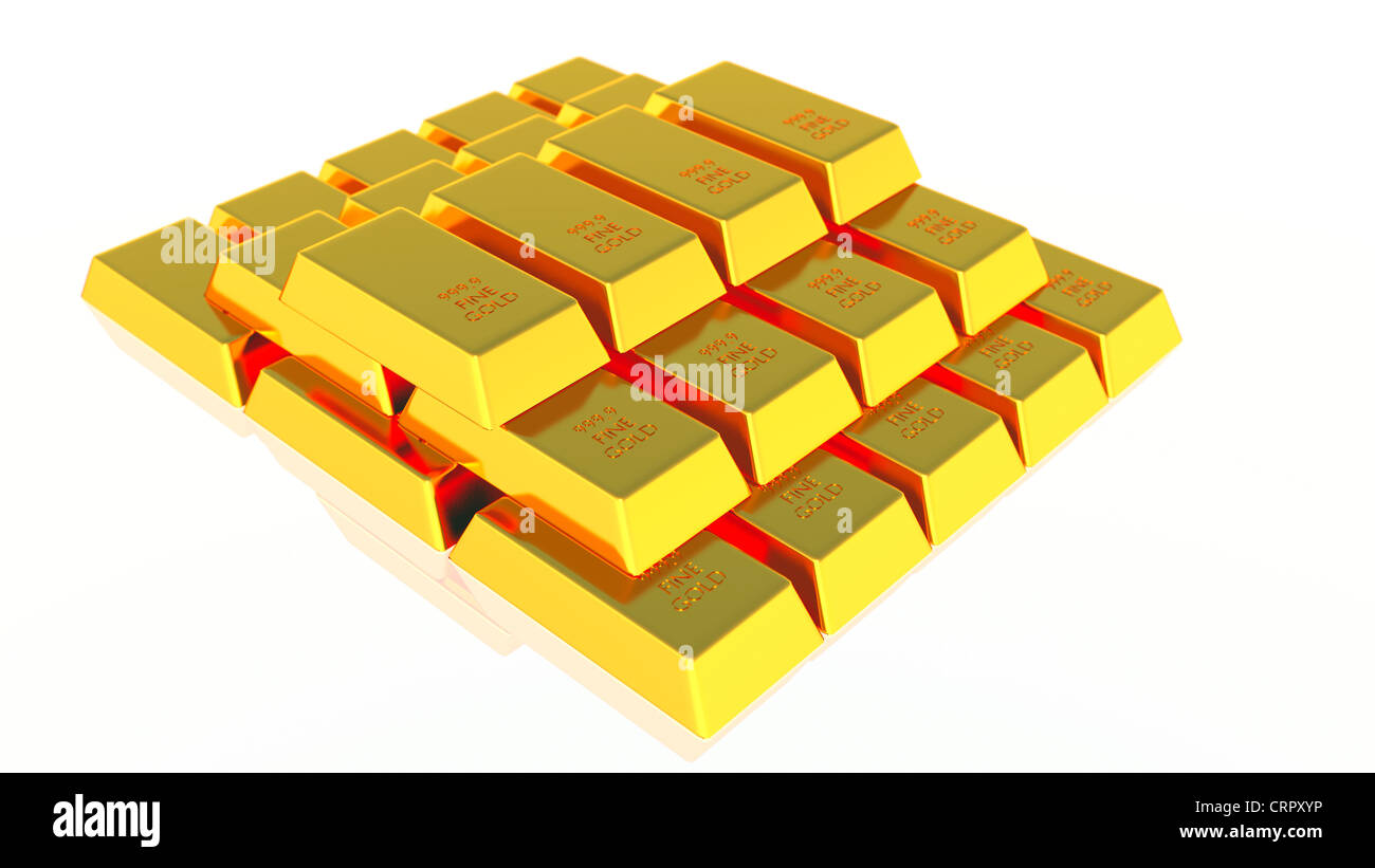 Gold Bars Isolated on white 3D render Stock Photo - Alamy