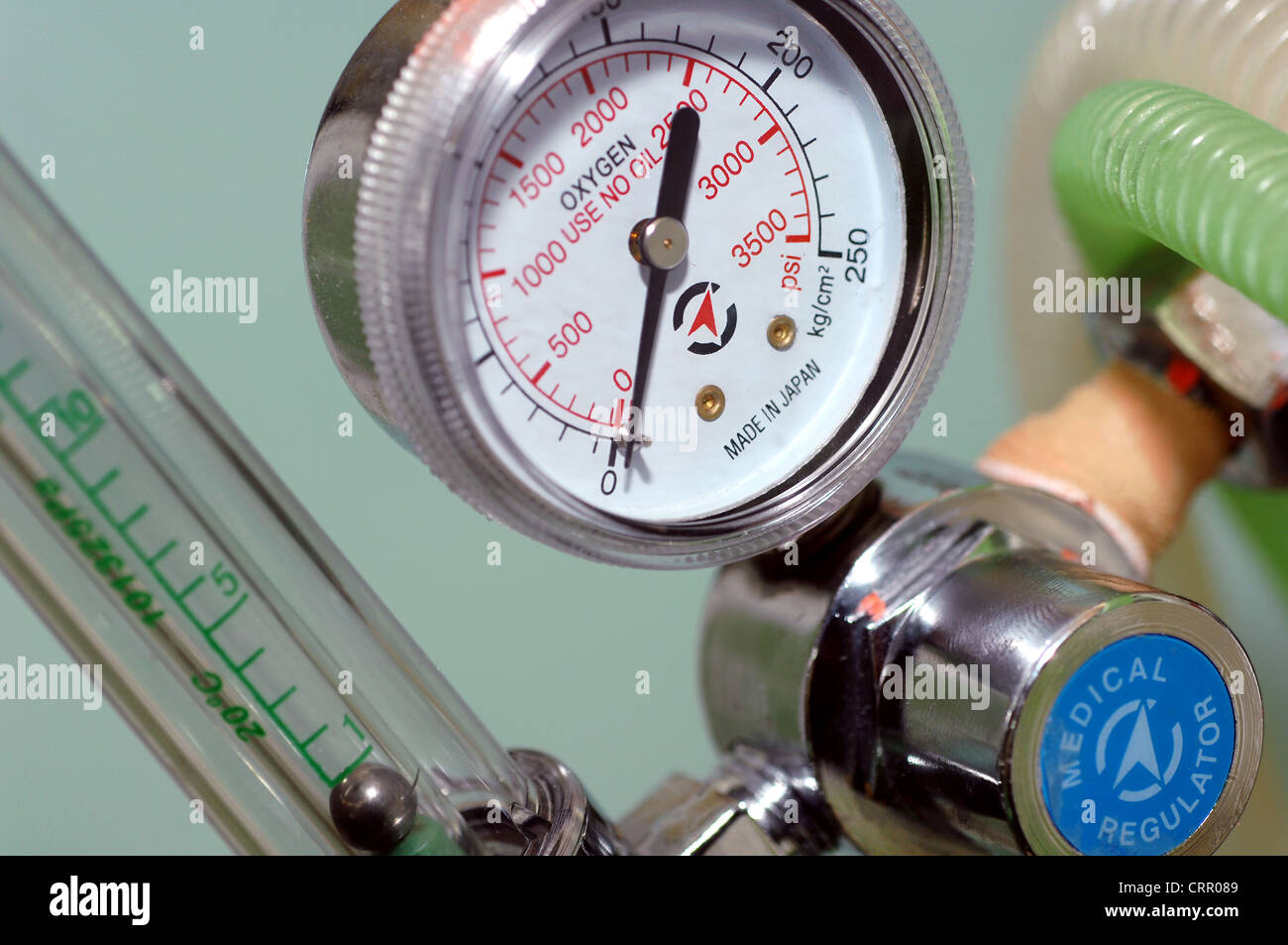 Close up of a pressure meters for oxygen tanks, attached to a regulator Stock Photo Alamy